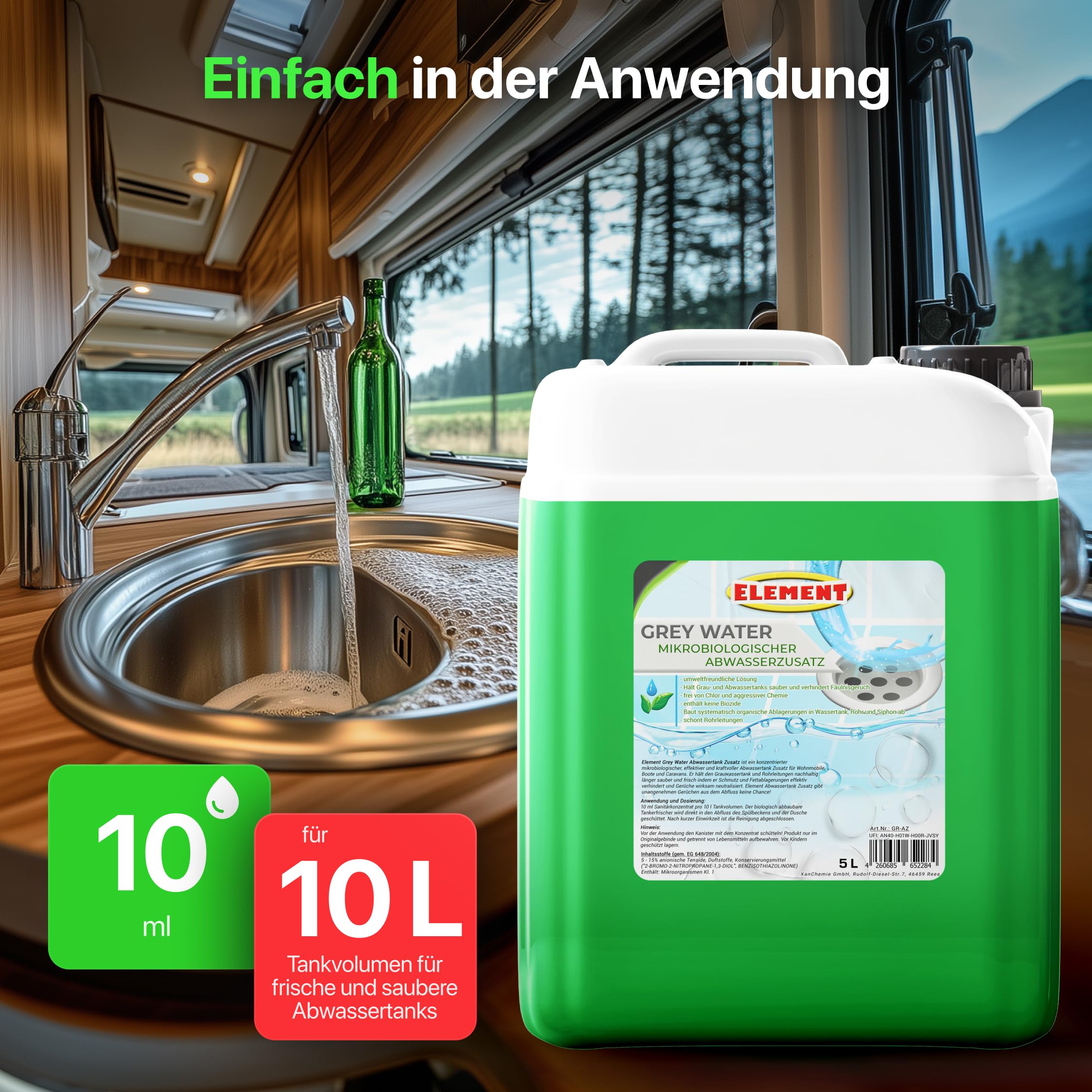 Grauwassertank Zusatz Wohnmobil | 5 Liter | Konzentrat | mikrobiologischer Grauwassertank Zusatz | Reiniger gegen unangenehme Gerüche |Abwassertank Zusatz| Reiniger für Grauwasser- und Abwasser-Tank