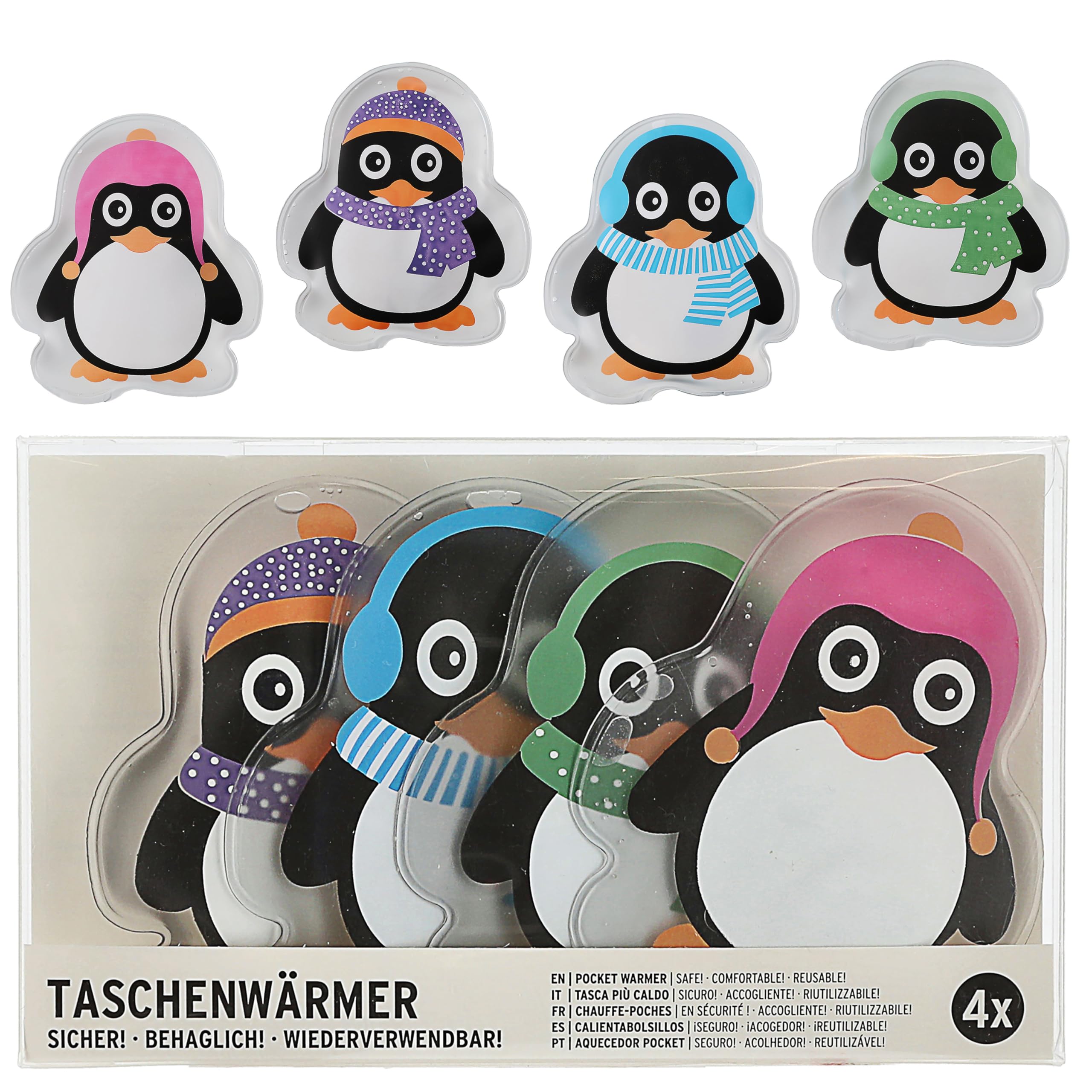 Lot De 4 Chauffe-Mains Réutilisables Pingouin Violet - Chaleur Instantanée