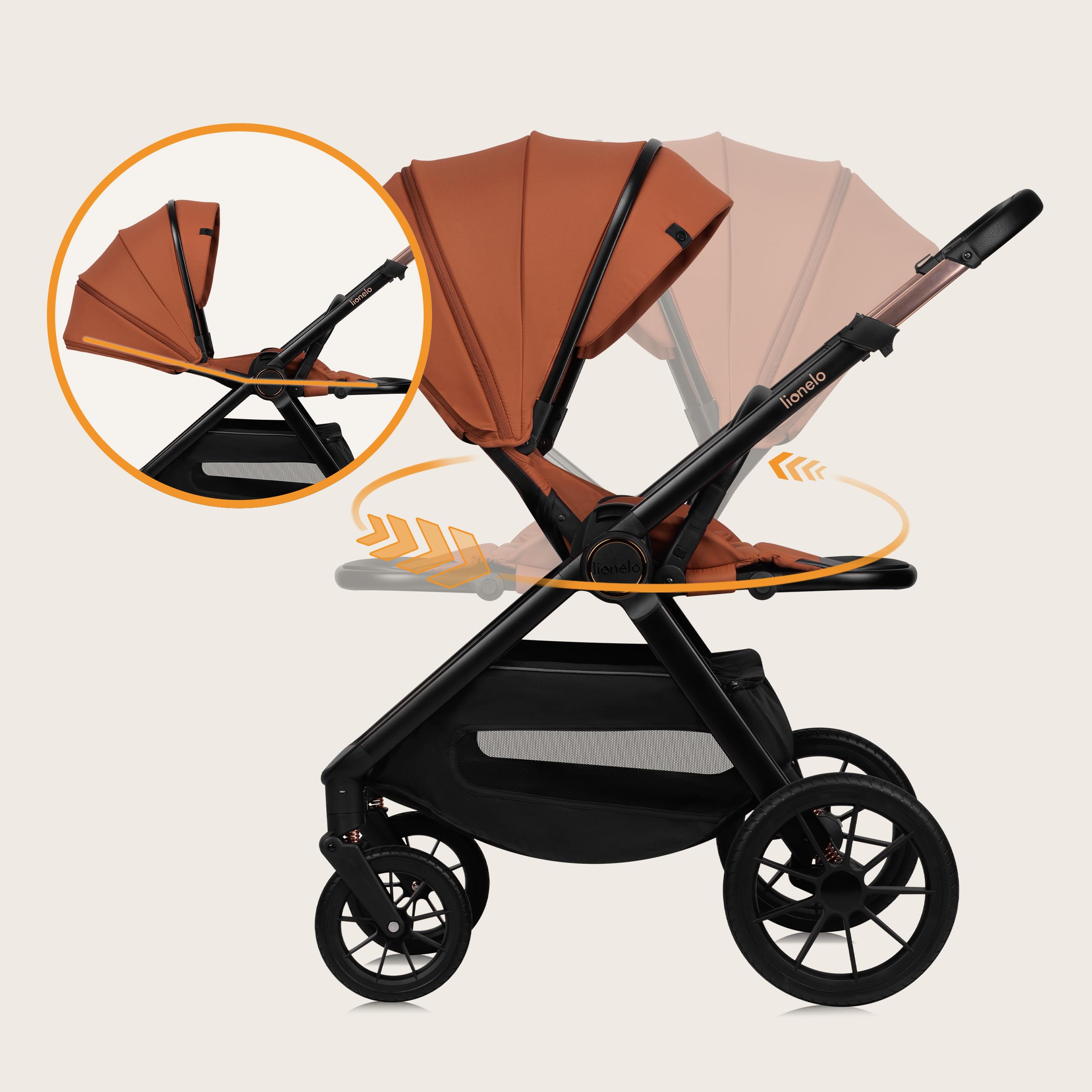 LIONELO LAYLA 2 w 1 Wózek Spacerowy Dziecięcy 0-48 miesięcy do 22 kg Gondola do 9 kg, Regulacja Oparcia i Podnóżka, AiryDots, Obrotowe Koła PU 360o Pełna Amortyzacja Budka XXL