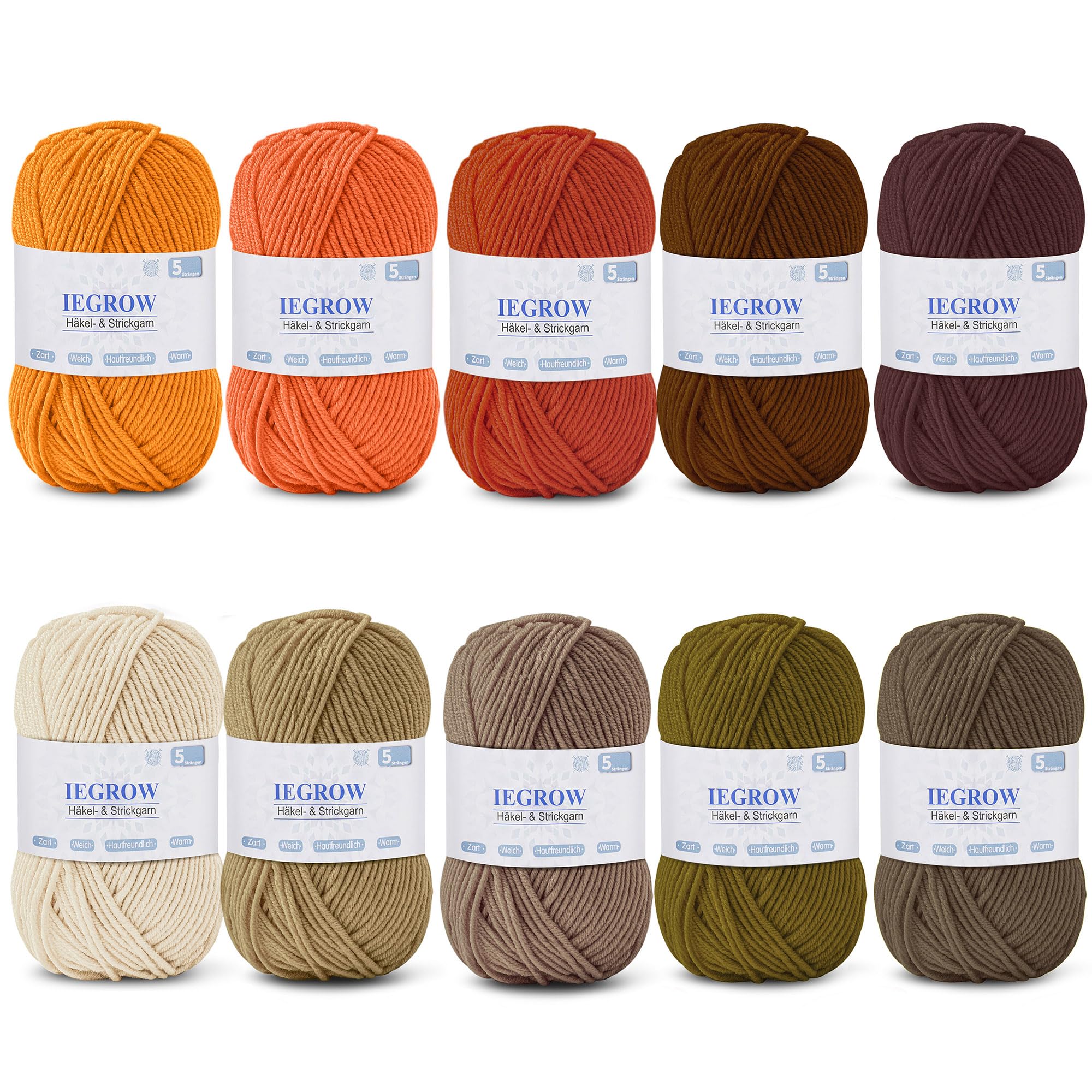 Häkelgarn (50g x 5 Farben), 5-fach Garn zum Stricken, Garn zum Häkeln und Stricken, Handstrickgarn-Sets