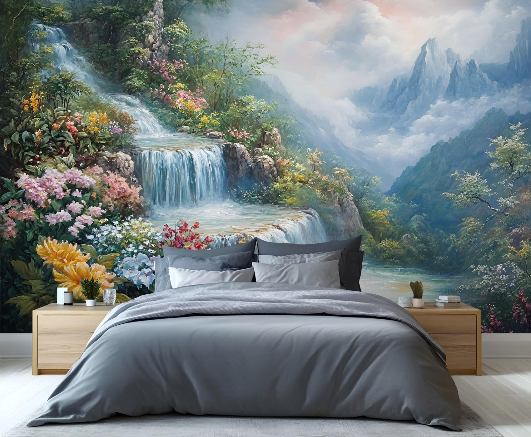 YXQAIED Forest Wallpaper, Waterfall Mural & Home Decor, Oriental Landscapes Wallpaper Wall Murals for Bedroom Living Room Decor (Not Peel and Stick)