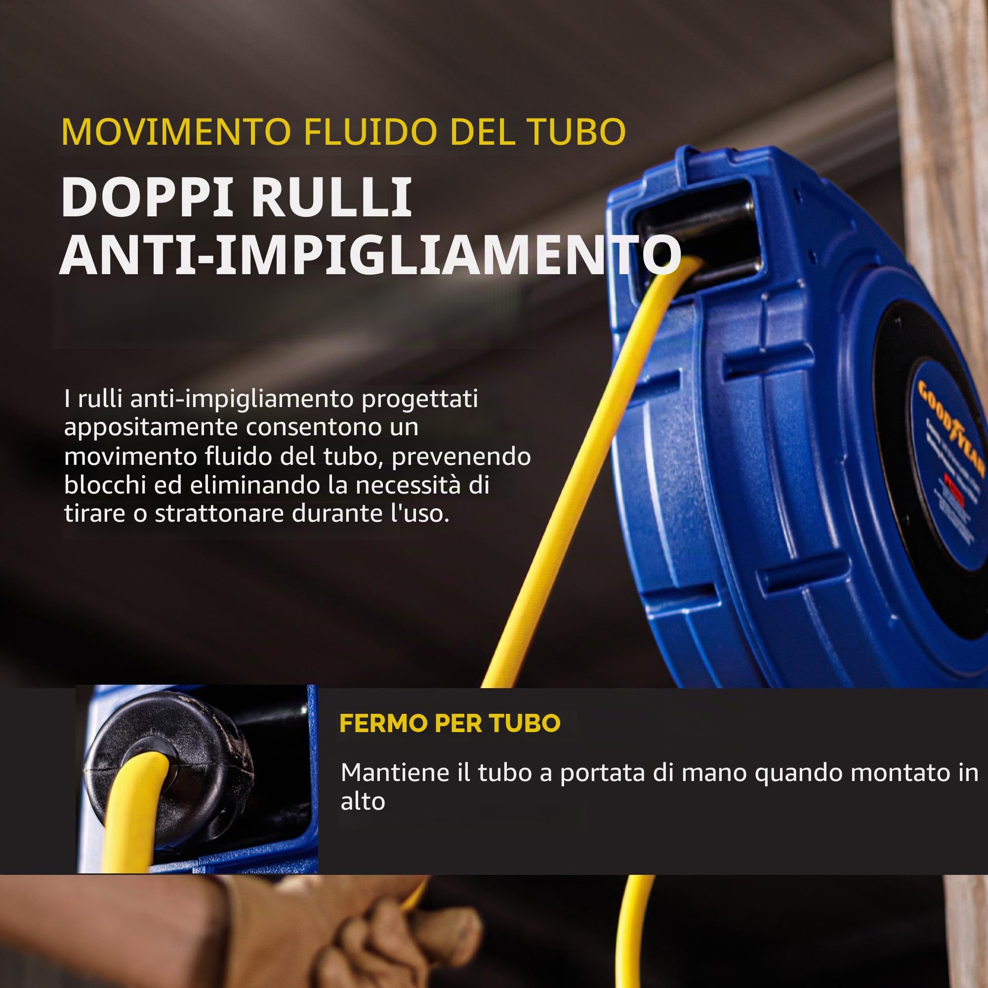 Goodyear 27527153g Chiuso Retrattile compressore d'Aria/Acqua avvolgitubo con 3/8 in. x 50 ft. Ibrida Polymer Tubo Flessibile, Max. 300psi