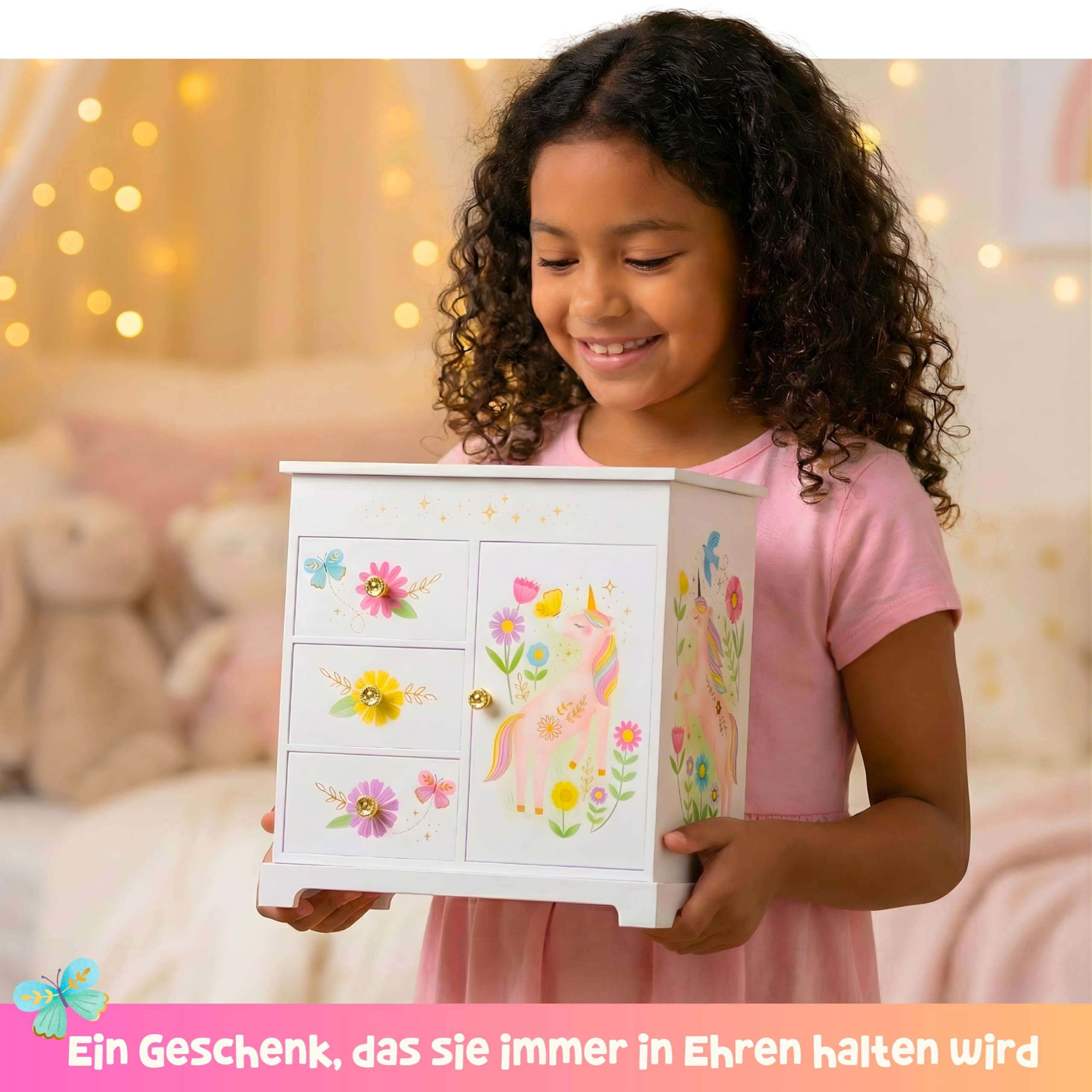 Giggle & Honey® Schmuckkästchen Mädchen Musik Box & Prinzessin mit 3 Schubladen – Prinzessin Geschenke für Mädchen – Geschenk Mädchen 4 5 6 7 8 9 Jahre –