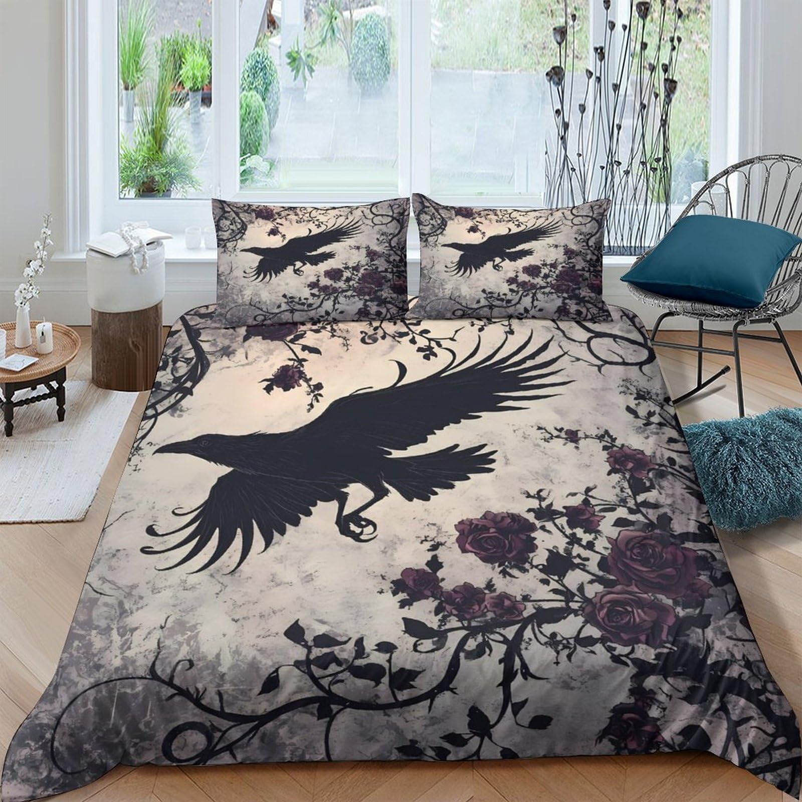 Ctjqhvkz Style-7 3D Printed Raven Forest Fitted Sheet Microfiber Soft Breathable Gothic Branches Mattress Cover For Bedroom Decor Single（135X200cm）