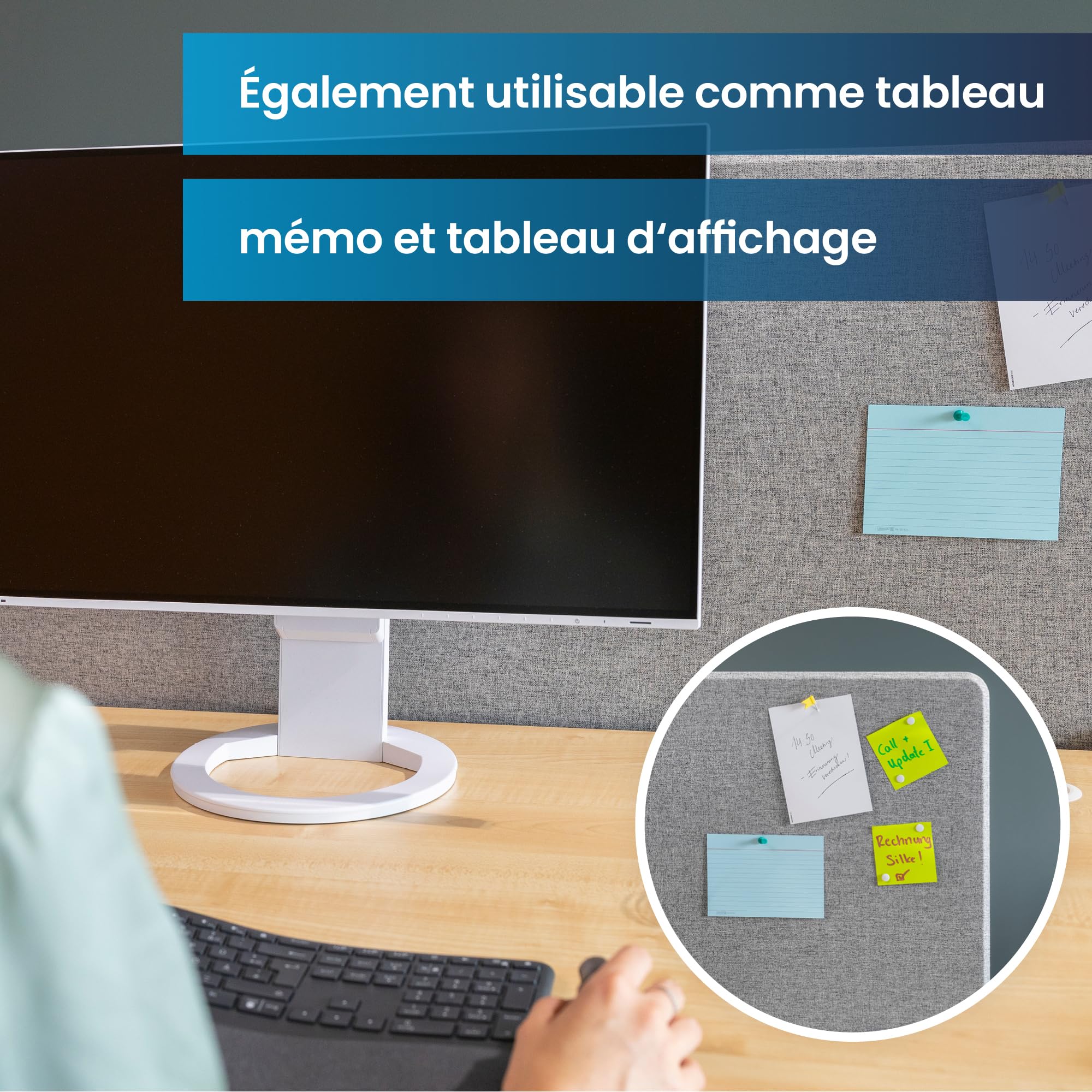 Ergotopia Cloison Acoustique pour Bureau (120 x 80 x 2,8 cm), Protection Visuelle Réglable pour Bureau | Cloison de Table Focale en Gris, Séparateur de Pièce Insonorisant avec Pinces