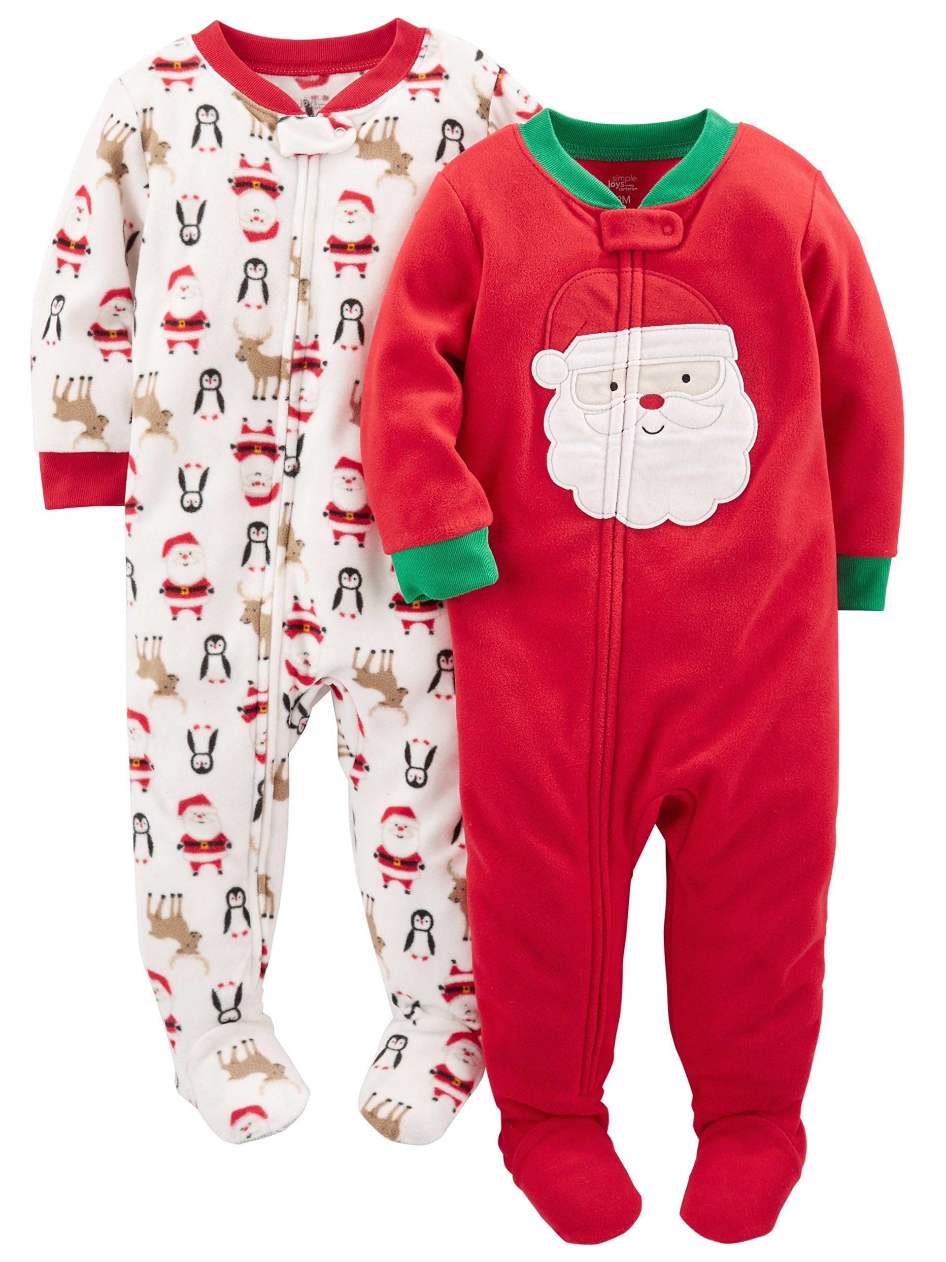 Simple Joys by Carter's Baby and Toddler 2-Pack Holiday Loose Fit Fleece Footed Pajamas