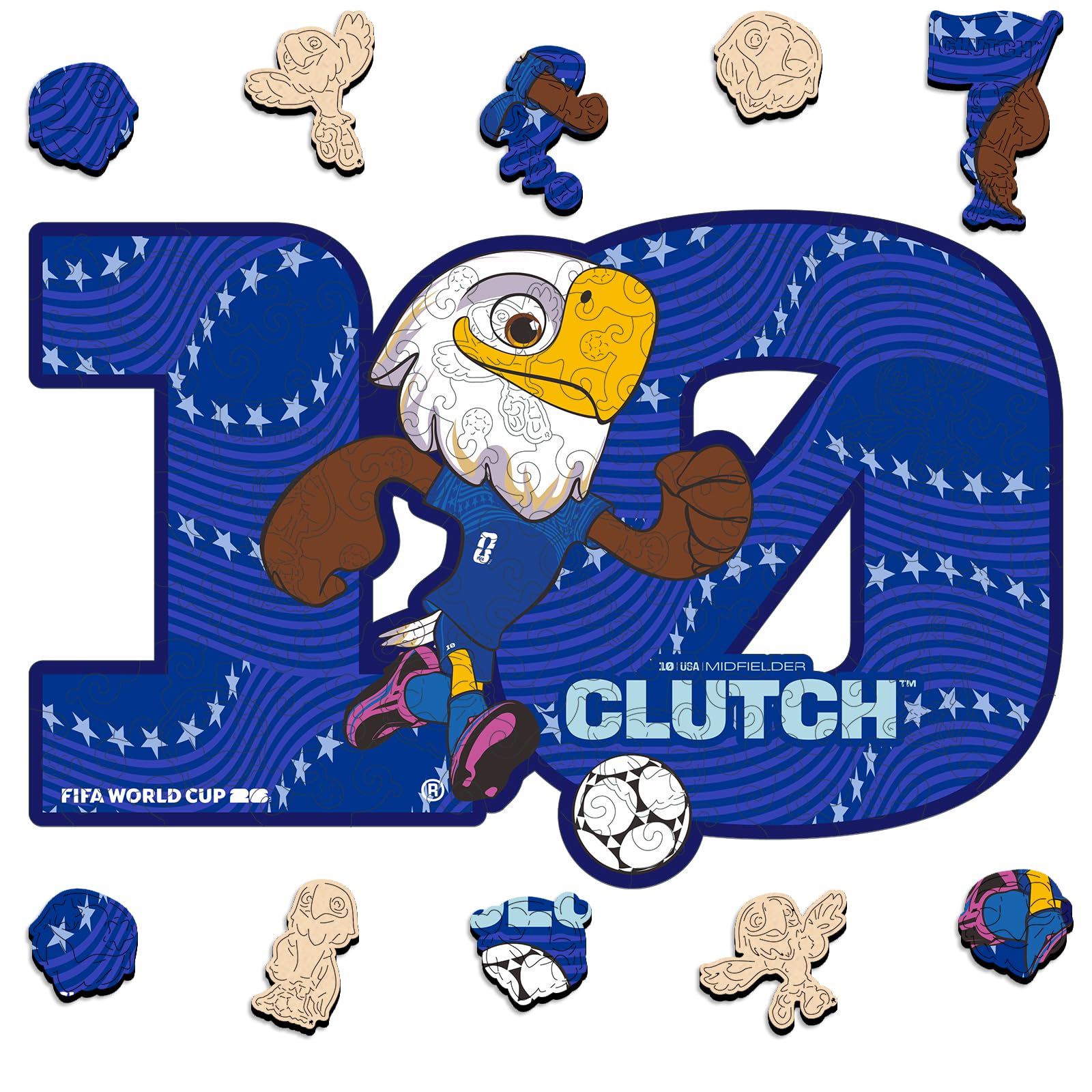 WOODLUX FIFA 2026 World Cup USA Mascot The Bald Eagle 150 Pieces Wooden Puzzles for Kids & Adults, Irregular Shape Jigsaw Puzzle, 5MM Thick, Officially Licensed Product
