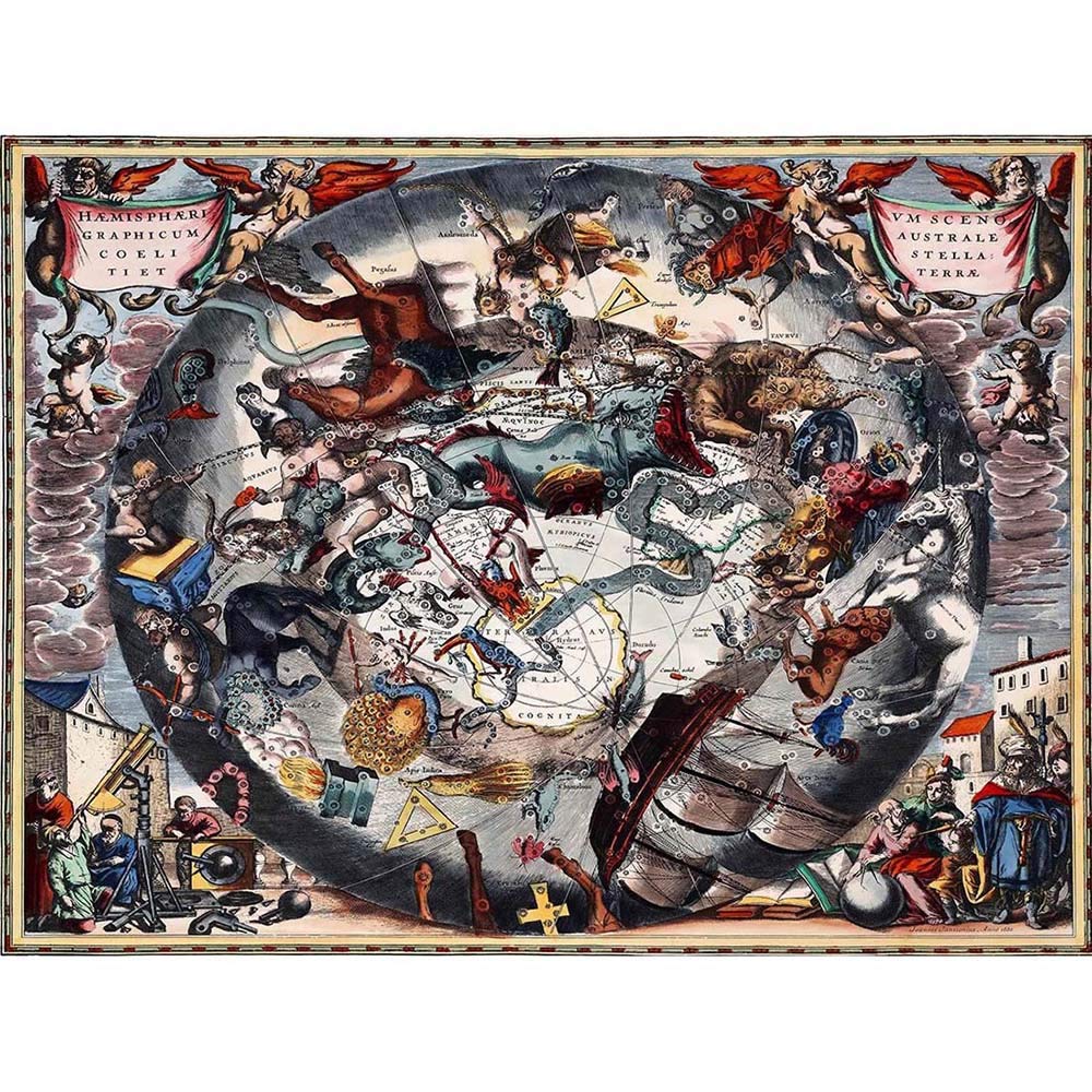 Wee Blue Coo Old Star Map Cellarius Southern Hemisphere Constellations Art Print Poster Wall Decor 12X16 Inch