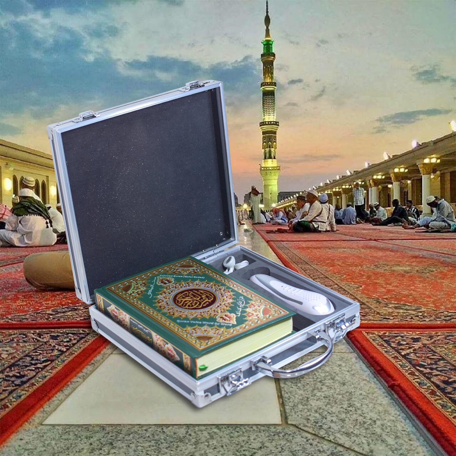 Lápiz digital Quran, 16 GB de memoria, 25 recitadores multilingües, recargable, recargable por USB, con funda de aluminio