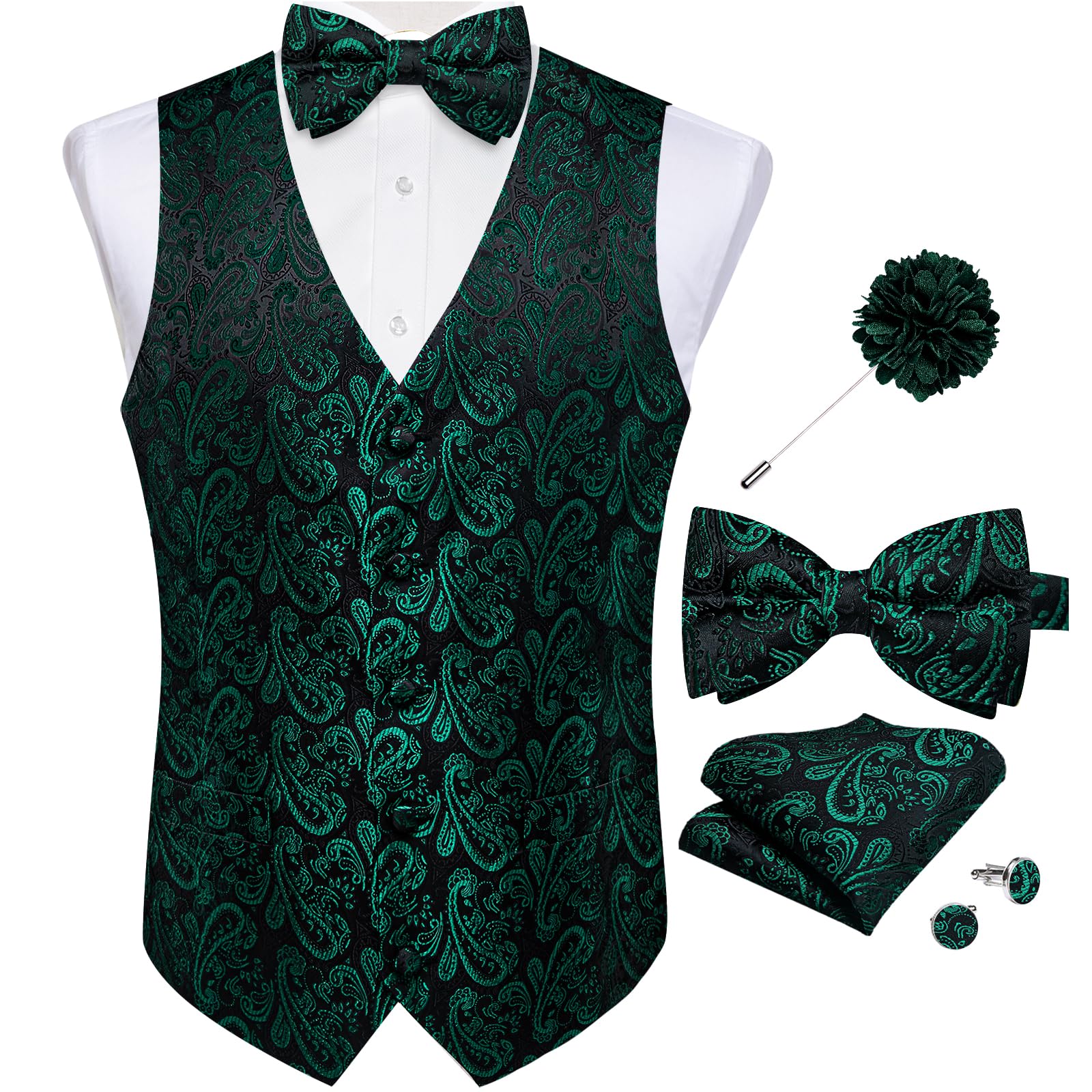 DiBanGu Mens Paisley Suit Vest Bowtie Formal/Casual Dress Waistcoat