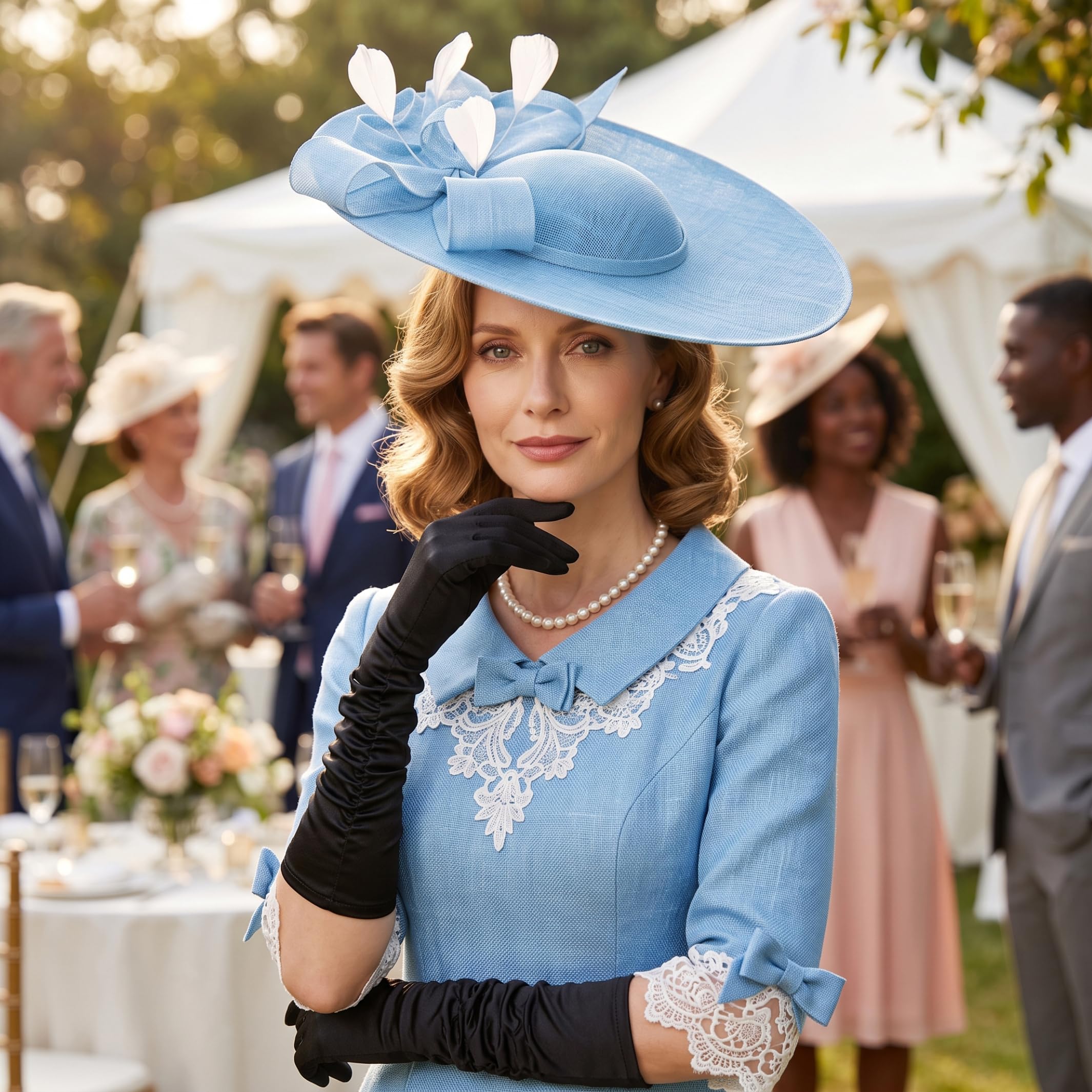 Fascinator da donna, cappelli fascinators con fiocco per donna Tea Party Sky Blue