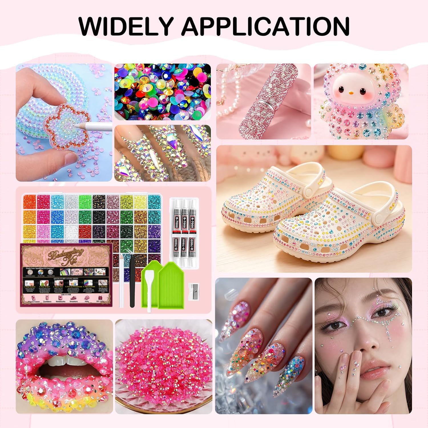 60Colors Resin Rhinestones Bedazzling Kit with 6pcs Glues and Tools