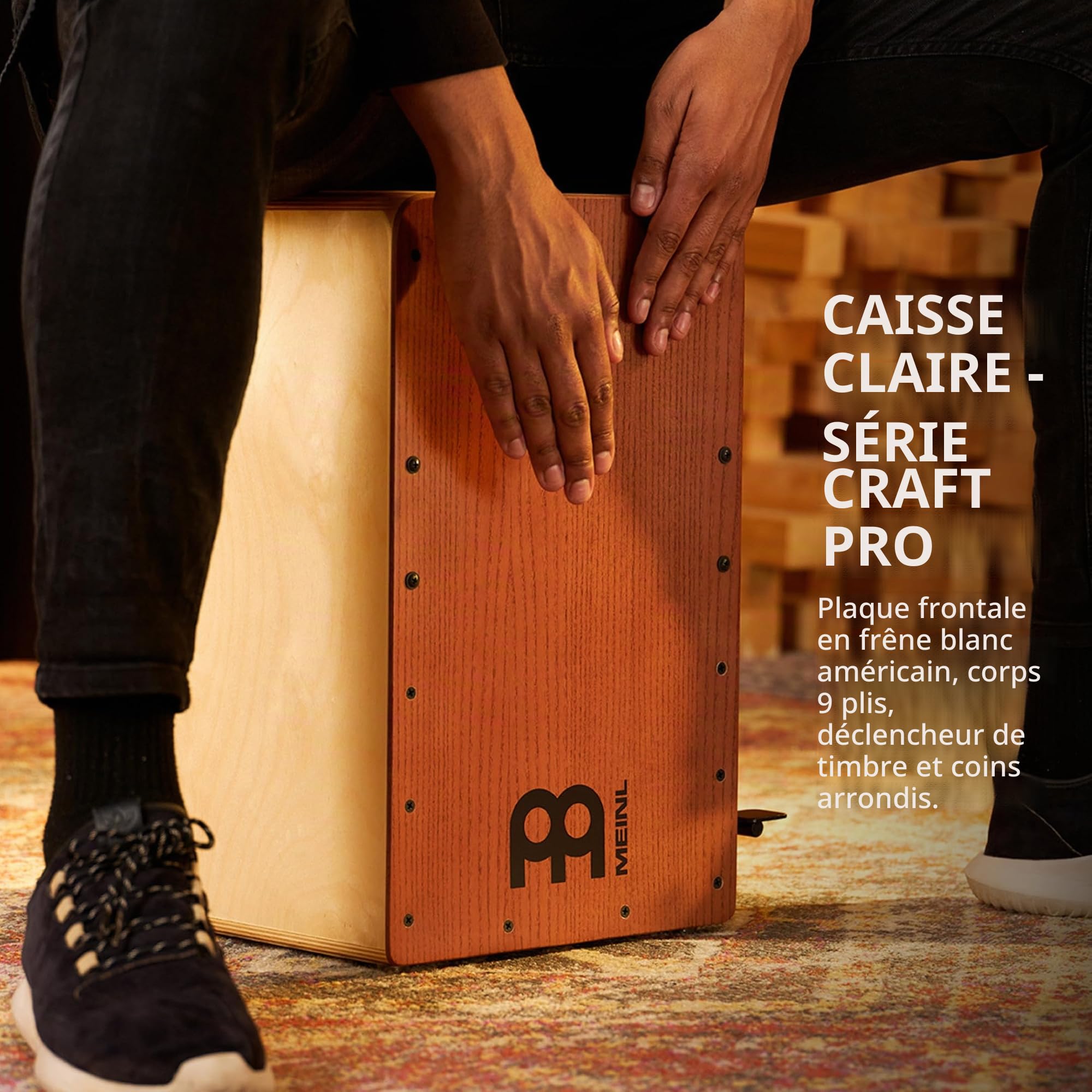 Meinl Percussion Snarecraft Professional Cajon – Avec Pédale de caisse claire – Bouleau / Frêne, Naturel (SCP100AWA)