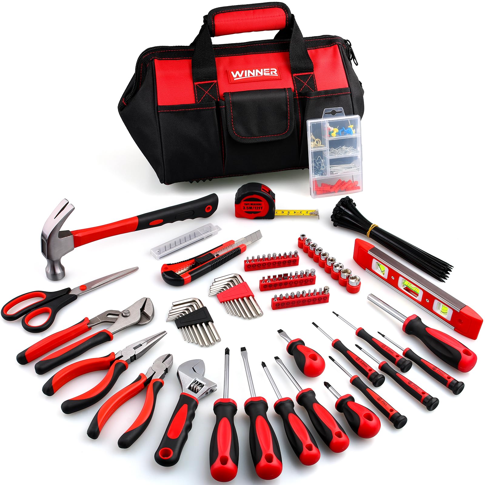WINNER 305-Piece Complete Home Repair and DIY Tool Kit with 12-Inch Wide Open Tool Bag, Unisex, Versatile Hand Tools Set in Carry Bag, Perfect for Household, Apartment, Dorm, Office and Holiday Gift