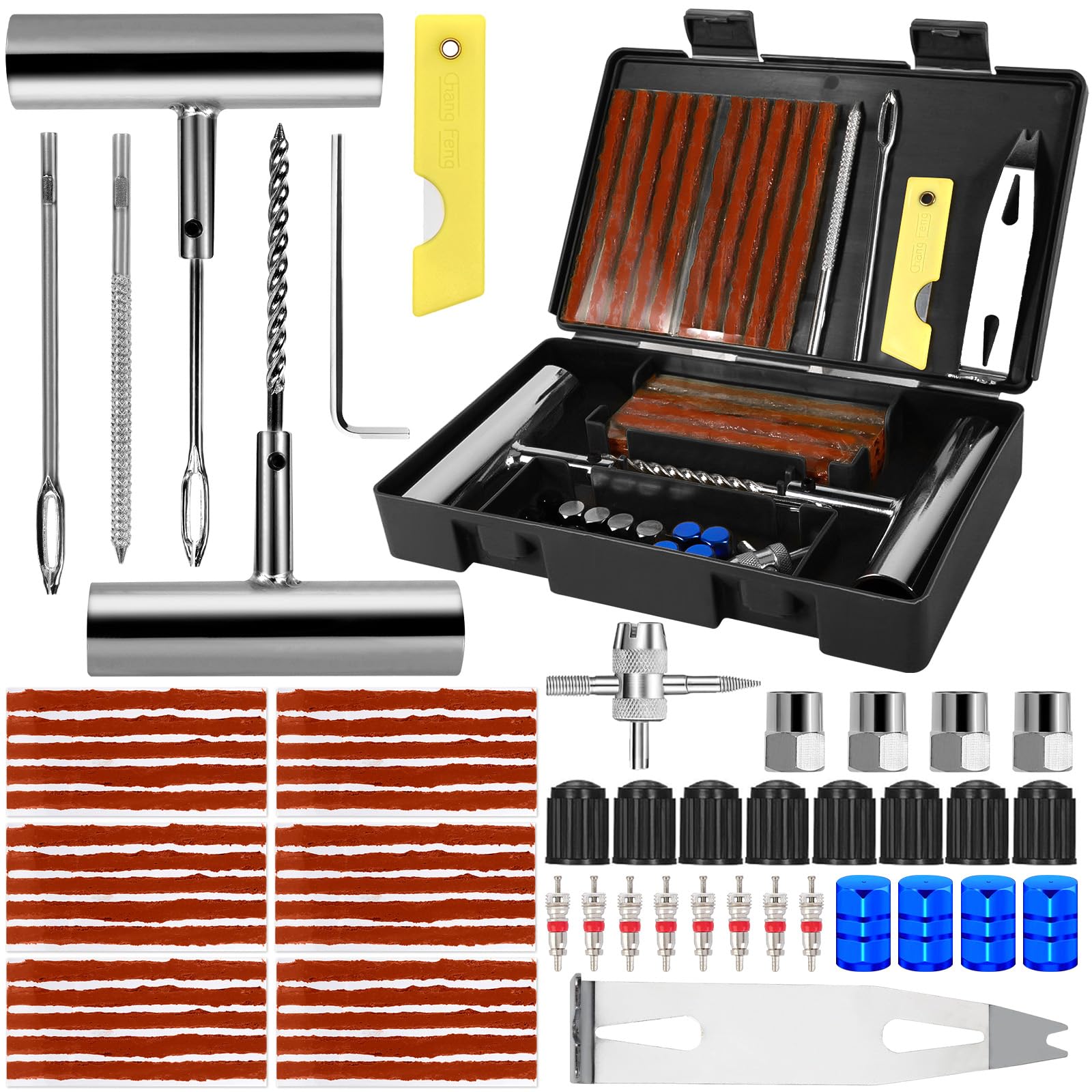 Car Puncture Repair Kit 64pcs, Anti-Puncture Kit Car Puncture Repair Kit for Cars, Motorcycles, Tractor, Trucks, ATV, Black