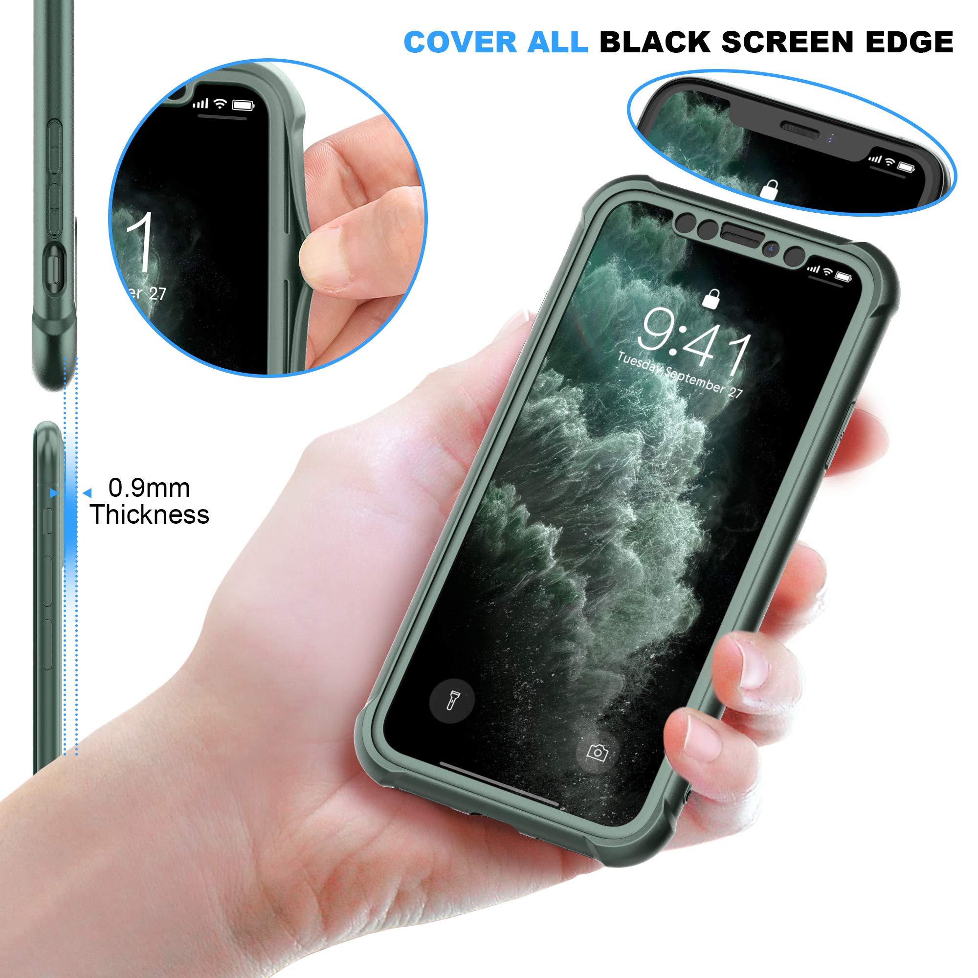 ORETECH Compatibile con Cover iPhone 11 Pro, Custodia per iPhone 11 Pro,con[2 x Pellicola Protettiva Vetro Temperato] Antiurto Ultra Sottile Hard PC TPU Silicone Anti Graffio per iPhone 11 Pro - Verde