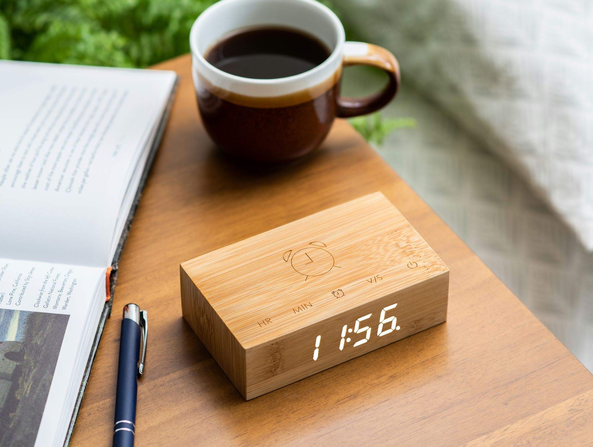 Gingko BAMBOO WOOD CLOCK RELOJ Black Redondo Clásico Unisex Adulto