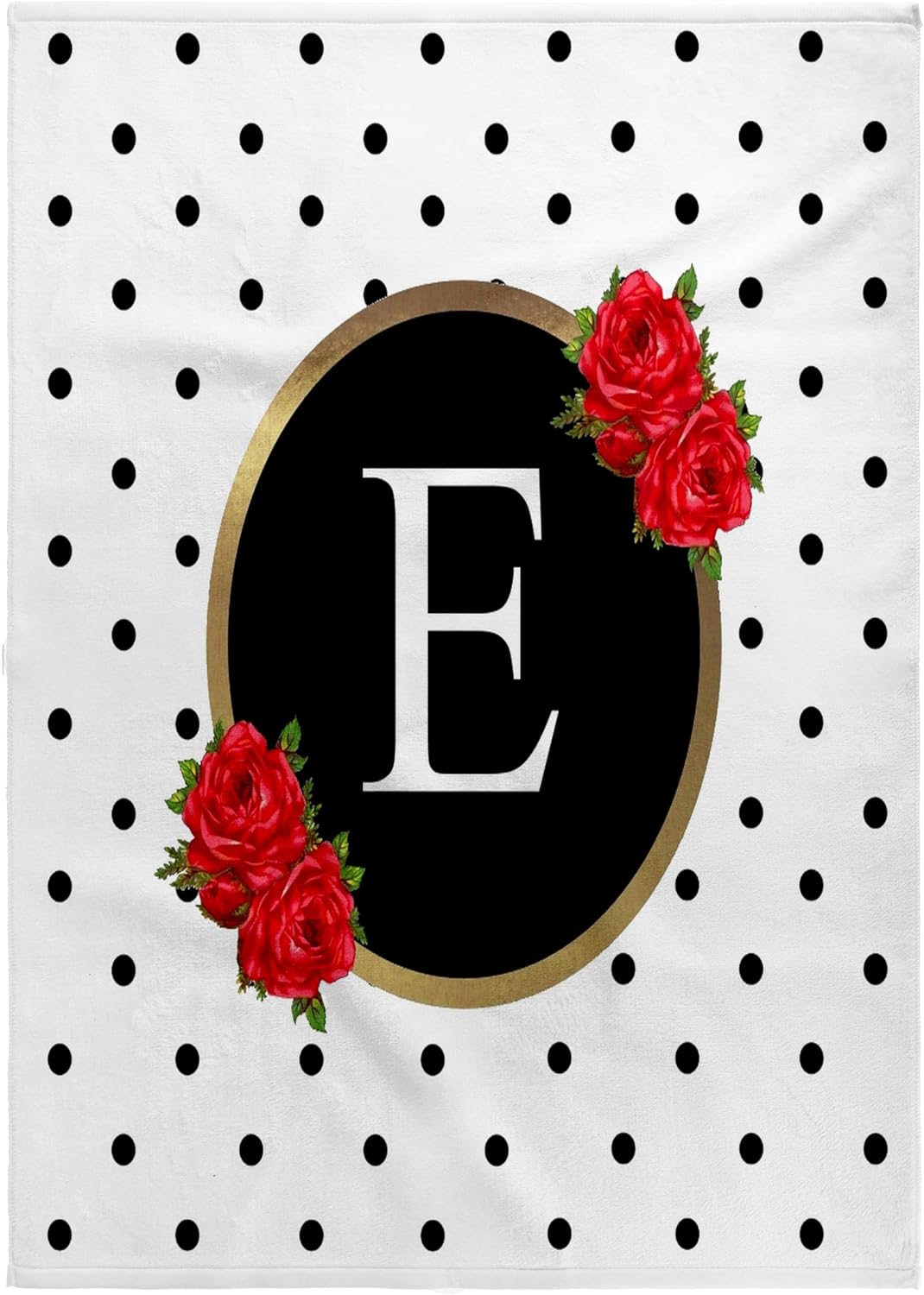 3dRose Letter E Monogram Black and White Polka dots with red Roses Flowers 22x30 Bath Hand Pool Towel