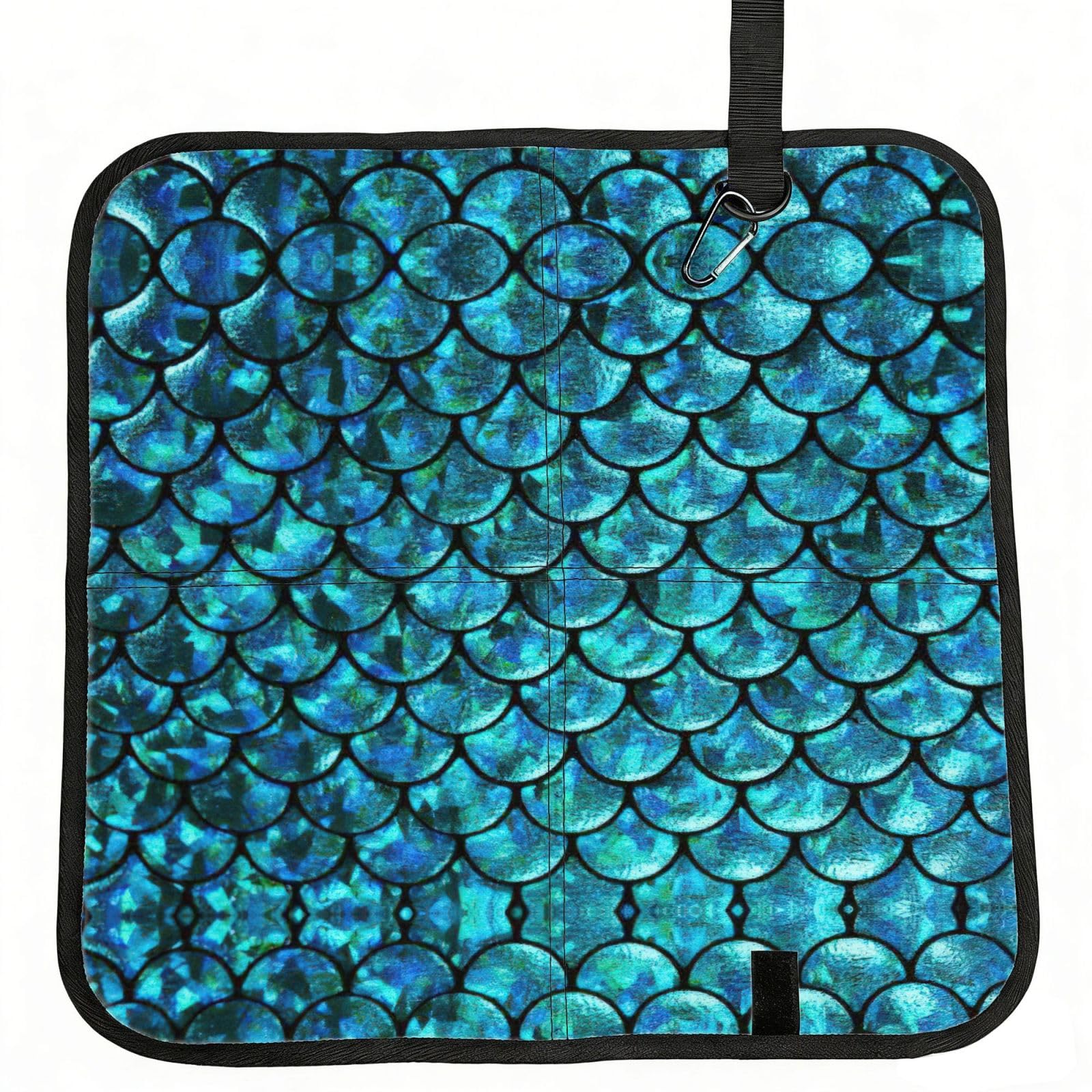 SDEGTHO Fish Scale Printed Foldable Seat Pad with Closure, Lightweight Cushion for Airplane Travel Camping