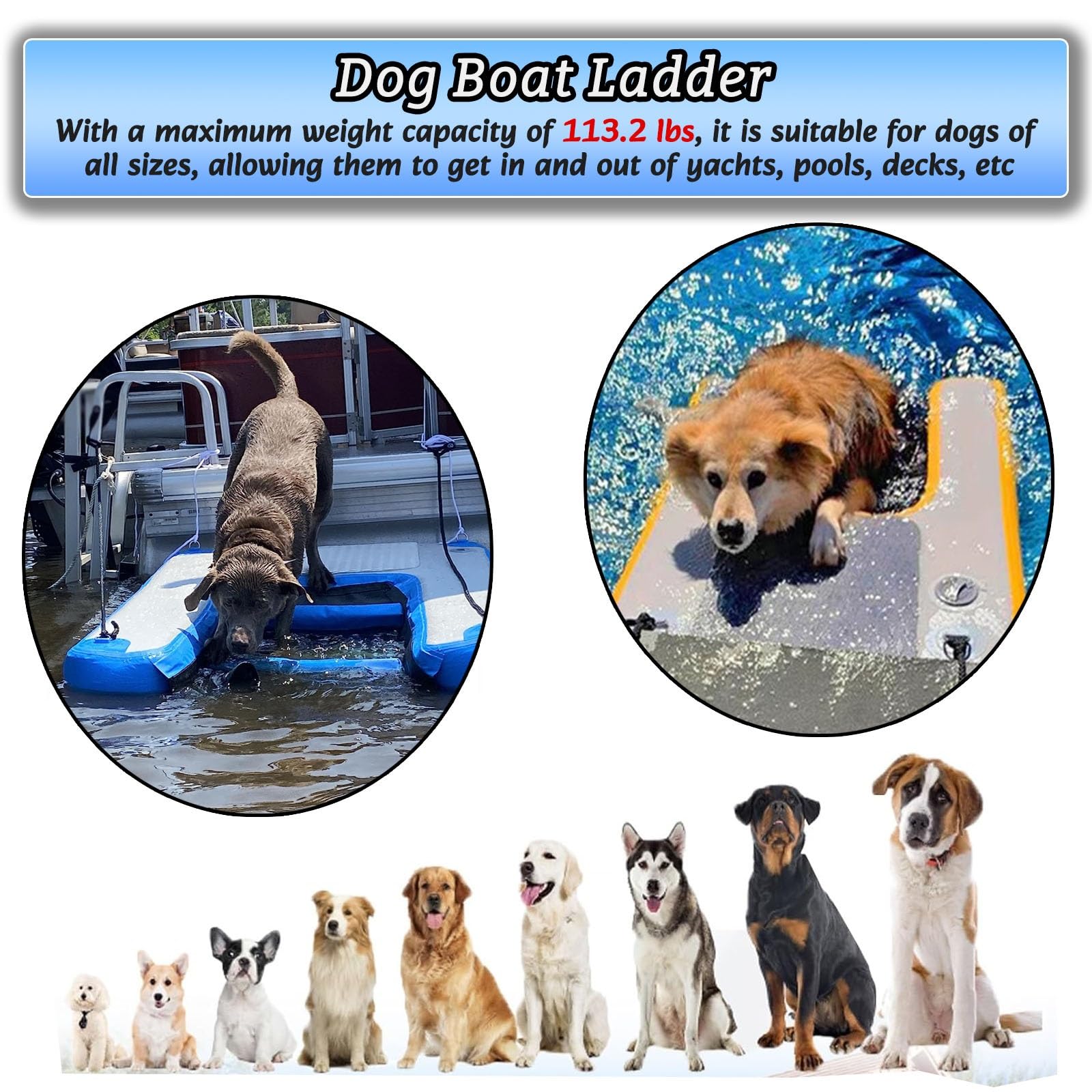 escalera de agua para perros Escalera Flotante Para Barco De Perros, Rampa Acuática Para Perros De PVC De Alta Visibilidad Para Piscina, Plataforma Hinchable Para Mascotas Para Costas/Lagos/río(1pc)