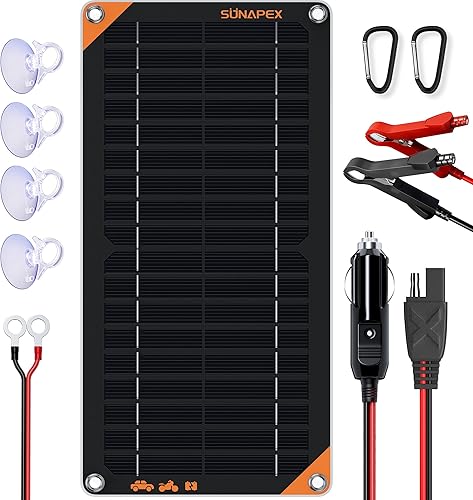 SUNAPEX Mantenedor de cargador de batería de panel solar de 10 W y 12 V, cargador solar portátil impermeable con controlador de carga integrado,