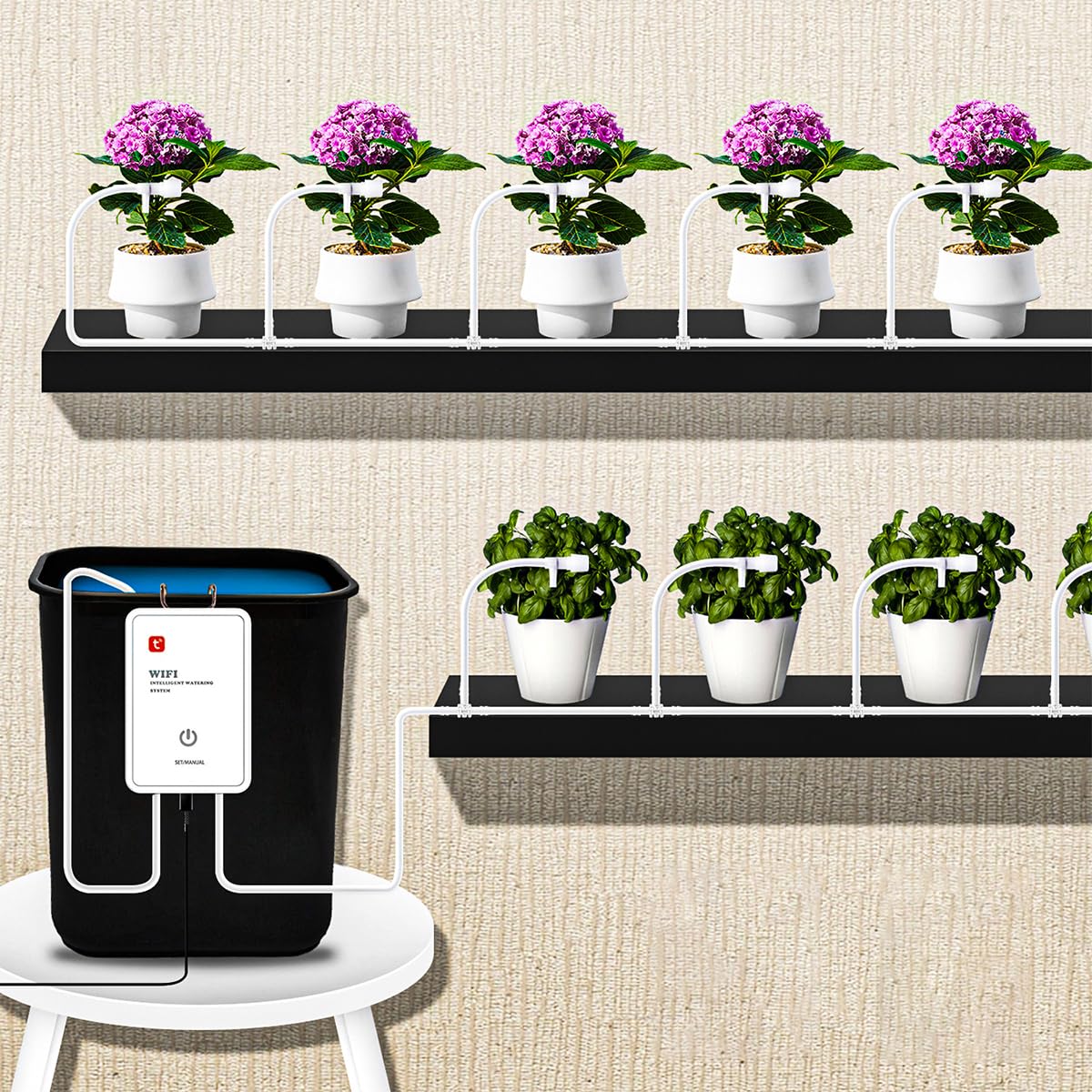 WANGCL Sistema di irrigazione Automatico WiFi Smart Timer Waterer Telecomando Tramite App Compatibile con Tuya Smart Life per Piante in Vaso da Balcone Fiorite Piante da Patio