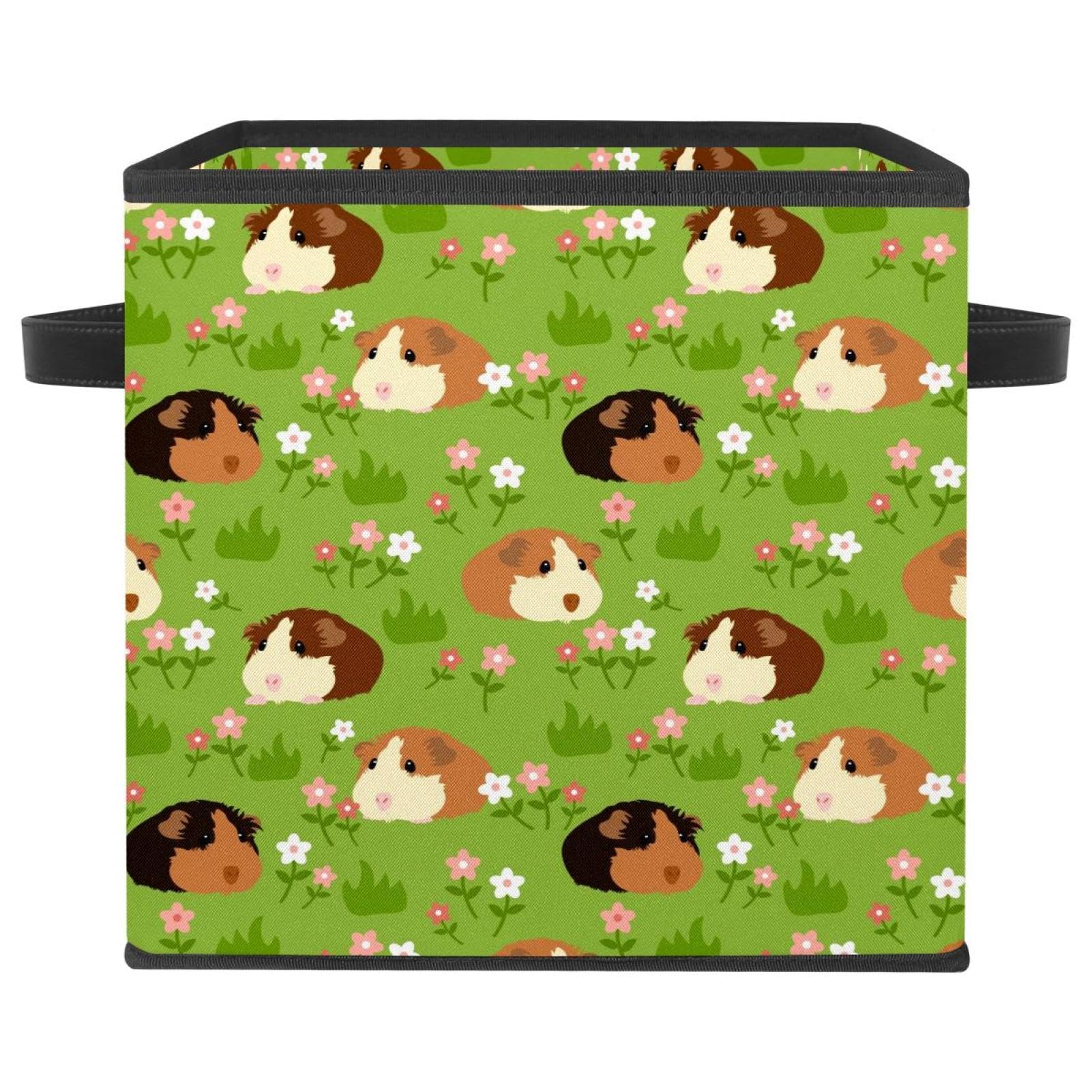 Boîte de rangement pliable avec poignées motif cochon d'Inde mignon en tissu
