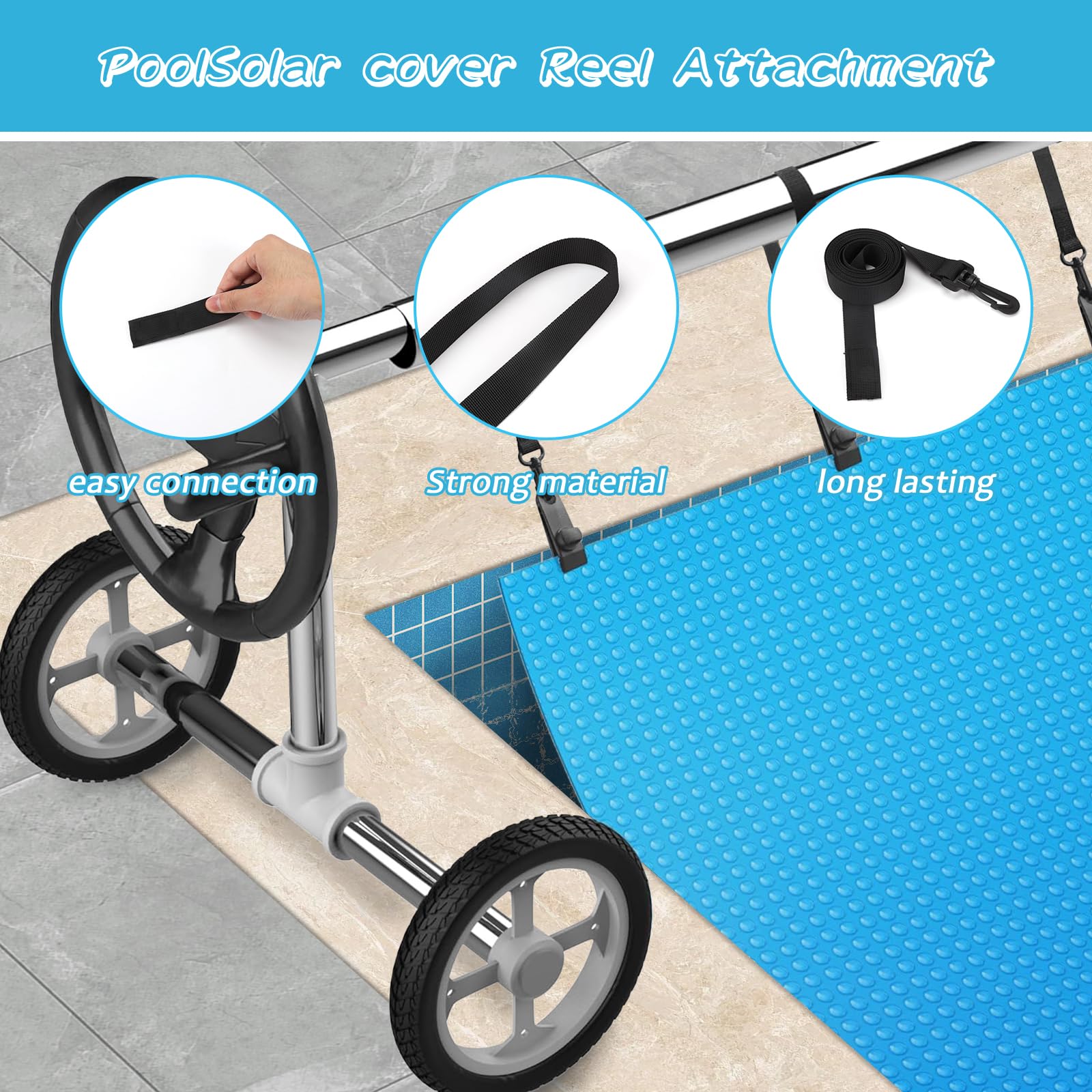 Enrollador Solar para Piscina, Sistema de Enrollado para Láminas de Piscina, Kit de Fijación para Ruedas de Cubierta Solar de Piscina, Rodillo de Piscina para Cubierta Solar, 8 Bandas de Sujeción