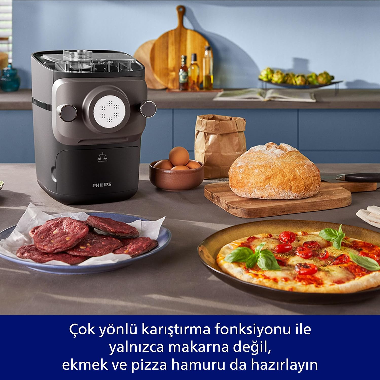 Philips Makarna Makinesi Serisi 7000 – ProExtrude Teknolojisi, Otomatik Tartım, Tam Otomatik, Akıllı Depolama, 8 Şekilli Disk, Siyah (HR2665/93)
