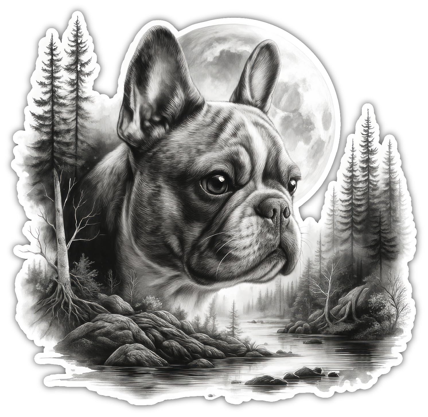 Samunshi® Französische Bulldogge im Wald Aufkleber Autoaufkleber für Motorrad Fahrrad Roller oder Auto Wohnmobil SUV Geländewagen Hunde Sticker Dog Dogo 50x50cm