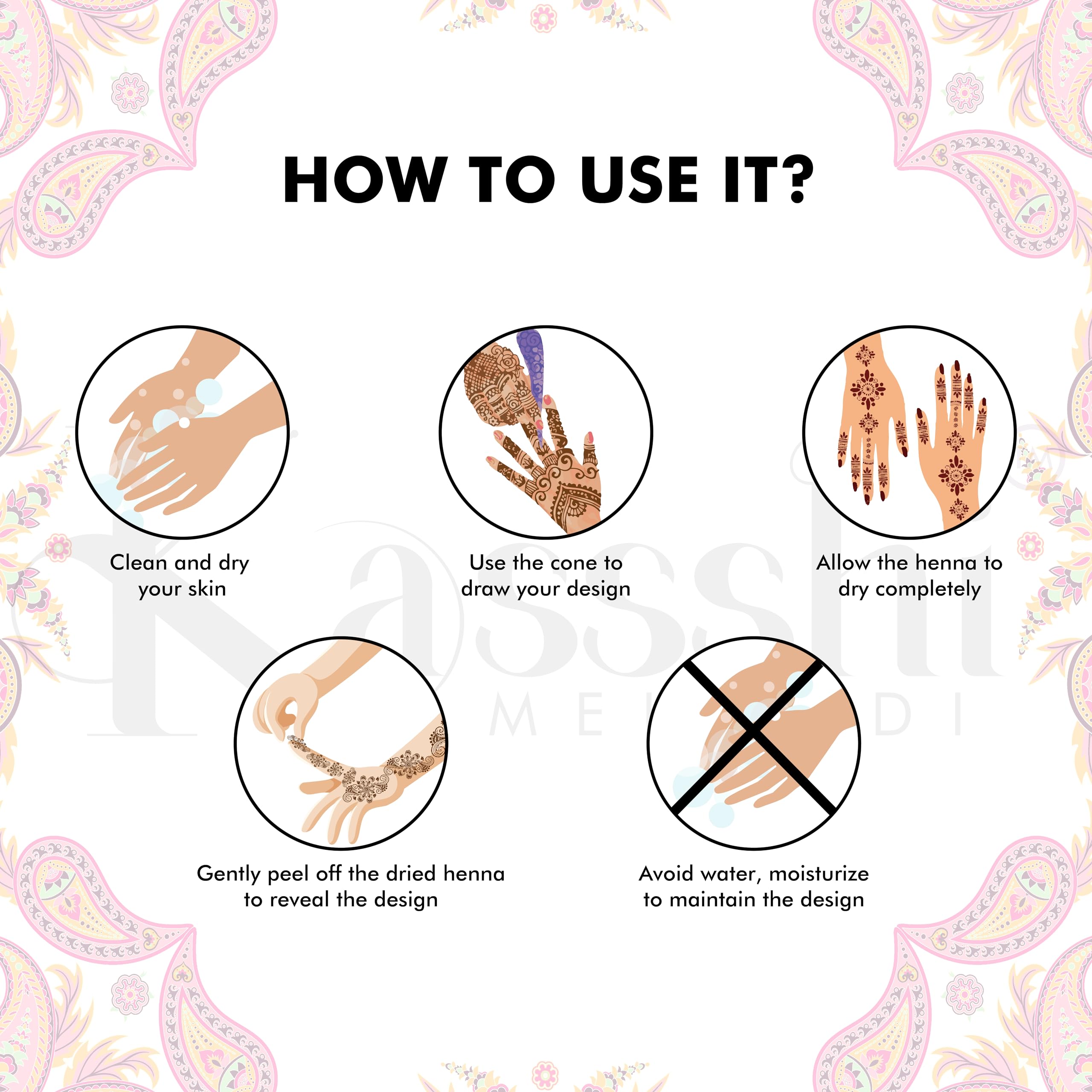 Kassshi Premium Mehendi Cones β Pack of 4 Variants | Quick Peel Formula for Dark Colour | Smooth Flow | Skin Safe | Long Lasting 4
