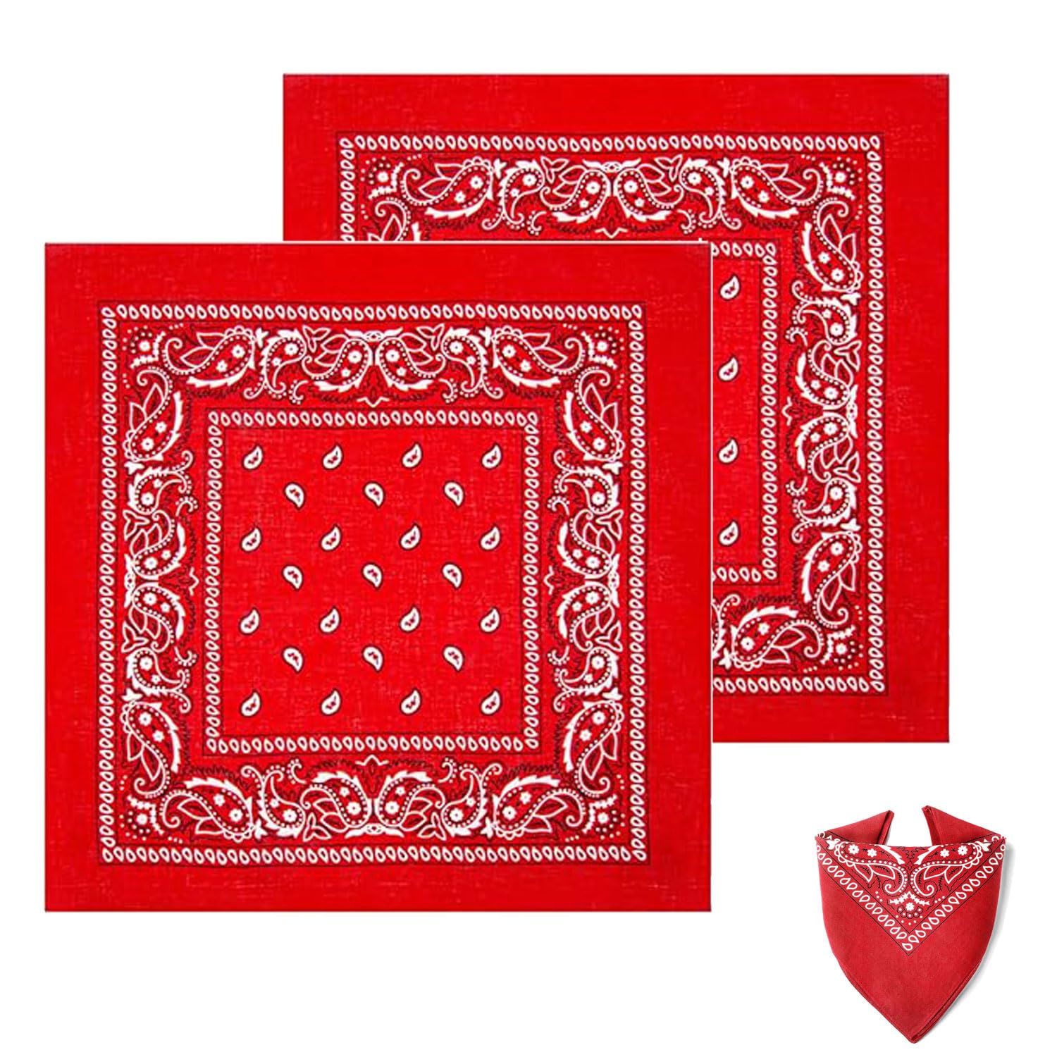 Jjiaolinin Men's Red Bandana Scarf For And Wo, 2 Pcs Paisley Bandana,Stylish Cowboy Headband Handkerchief, Multifunctional Headbands For Running, Hiking, Biking, Cosplay(Red)