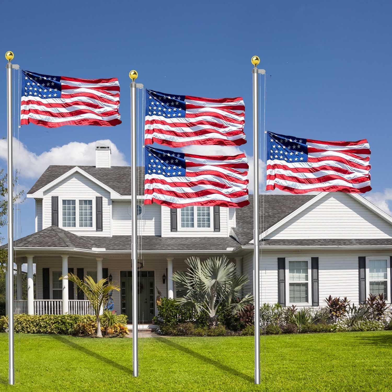 20Ft Flag Pole for Outside House with 3x5 American Flag Embroidered Stars,12 Gauge Heavy Duty Extra Thick Aluminum Flagpole Kit for Outside House In Ground, Residential Commercial Outdoor Garden Yard - Image 8