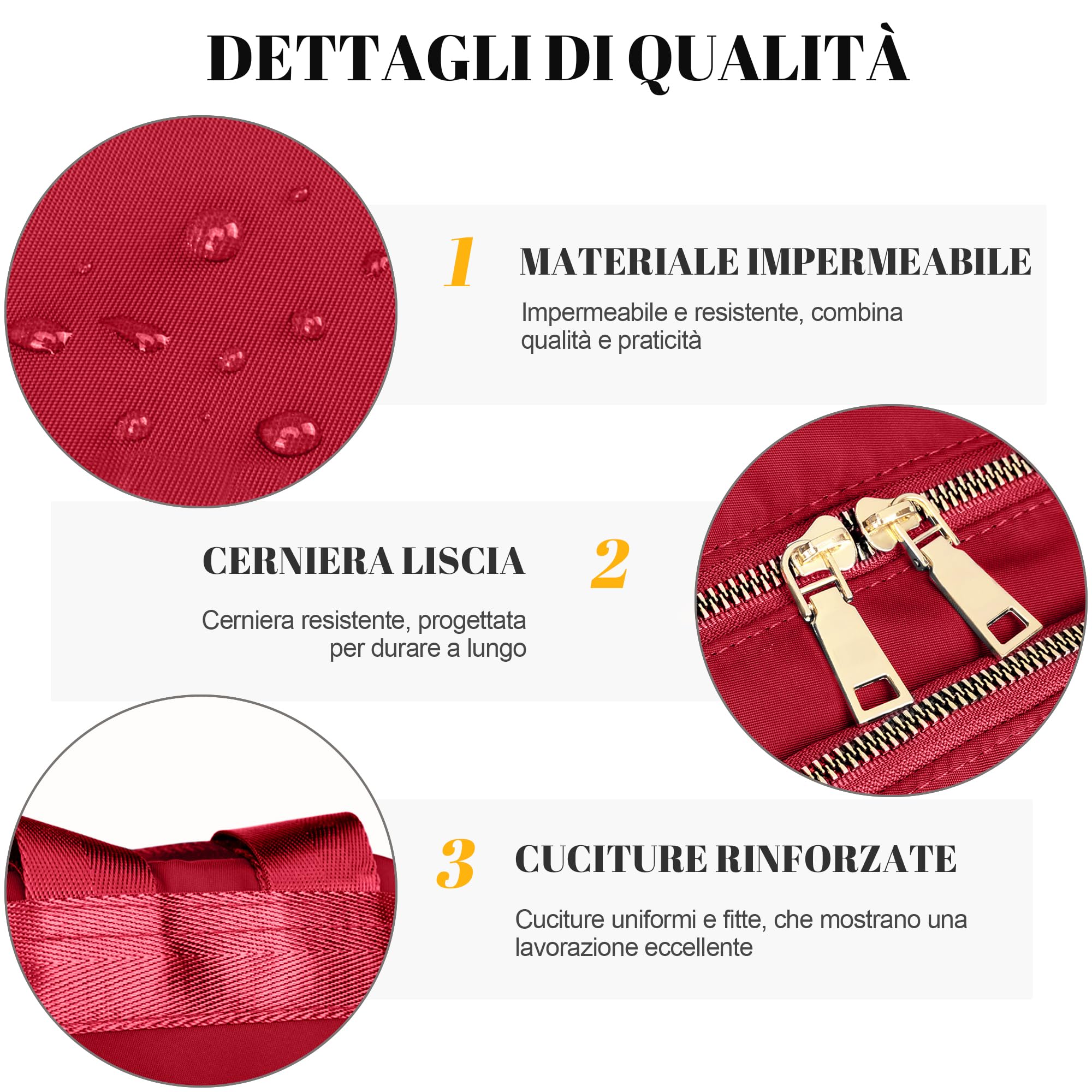 Zaino Donna in Nylon Leggero Multitasche – Zainetto Donna Casual per Città e Uso Quotidiano – Rosso Vino, Taglia L