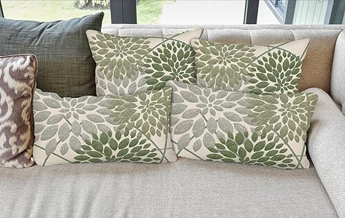 Miniatura 6 de Auomily Juego de 2 fundas de almohada verde salvia de 16 x 16 pulgadas, fundas de almohada geométricas florales elegantes, color gris, verde y