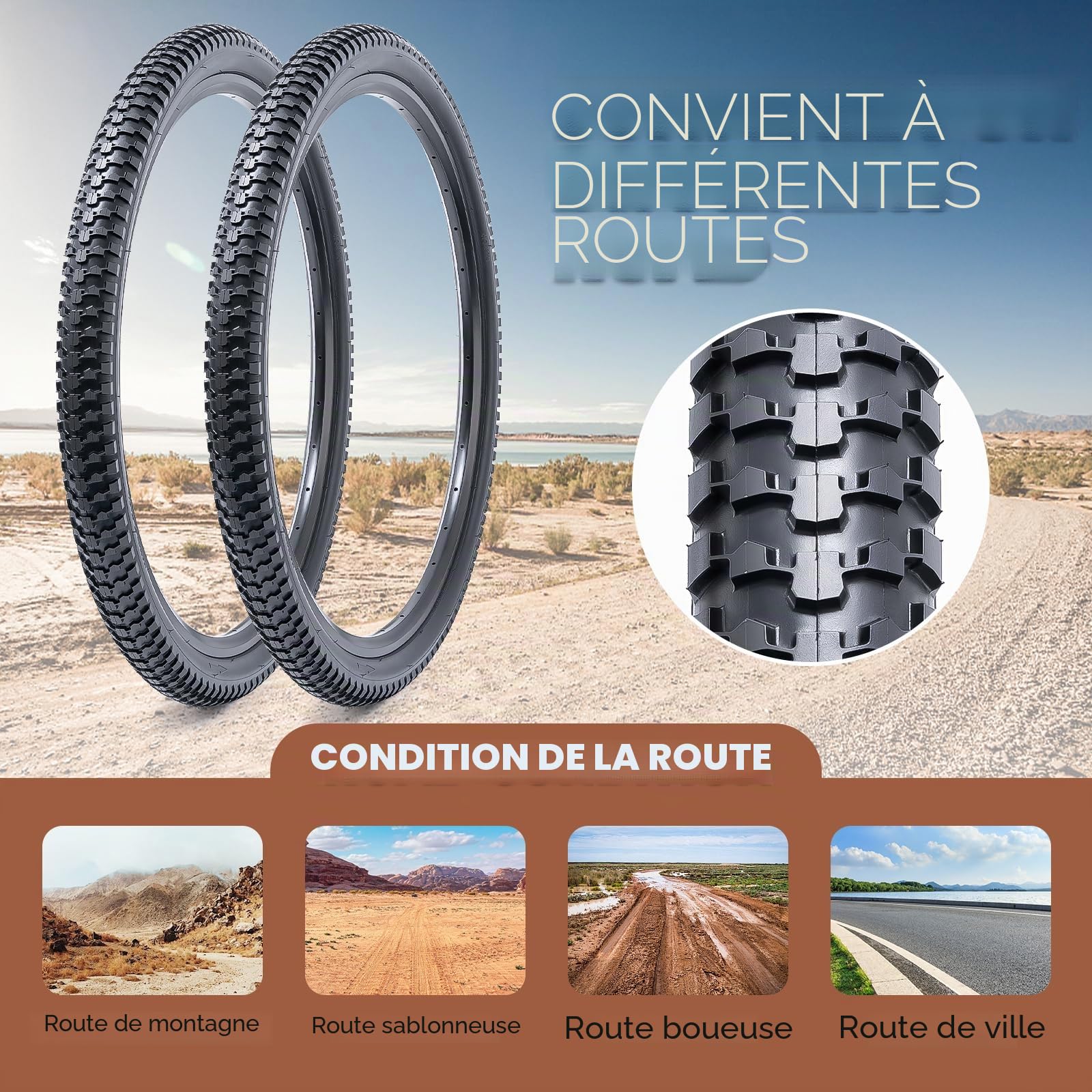 2Pcs 29X2.10 pneus vélo 29 Pouces Pneu Velo 29 x 2.10 56-622 Compatible VTT/Vélo de Route/Vélo de Ville 29x2.10 Pliable pneus vélo
