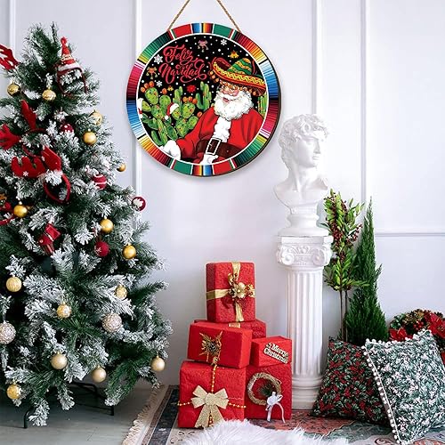 Miniatura 3 de Yarcooly Decoración de Navidad mexicana con texto en inglés Happy Christmas para colgar en la puerta, decoración mexicana de Año Nuevo, decoración
