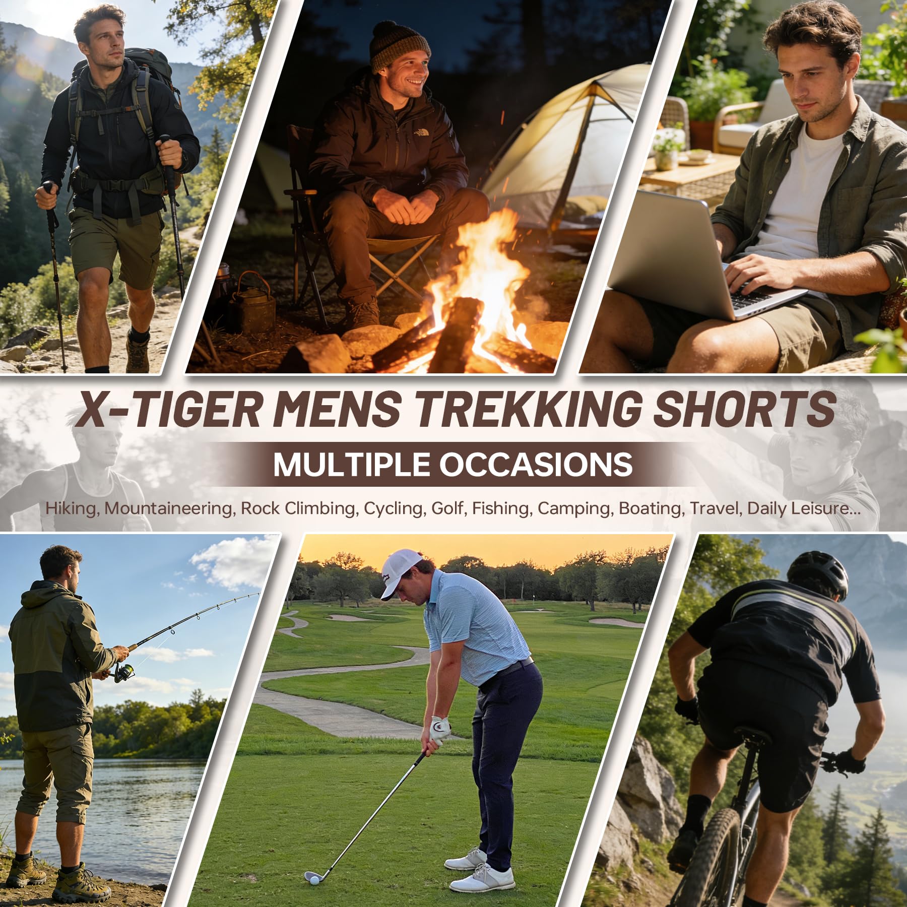 X-TIGER Pantalones Cortos Cargo Hombre Senderismo Verano Secado Rápido Transpirable Impermeable con 5 Bolsillos con Cremallera para Trekking Escalada Trabajo al Aire Libre