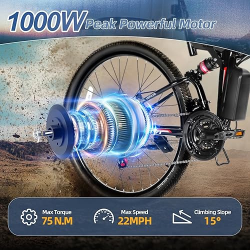 Miniatura 5 de Vivi M026TGB Bicicleta eléctrica de 26 pulgadas para adultos, bicicleta de montaña eléctrica plegable de pico de 750 W, bicicleta eléctrica de