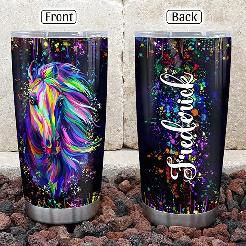 Vista 3 de Wassmin Vaso de caballo personalizado de 20 onzas, 30 onzas con nombre personalizado, acuarela, caballos, regalos ecuestres para mujeres y niñas