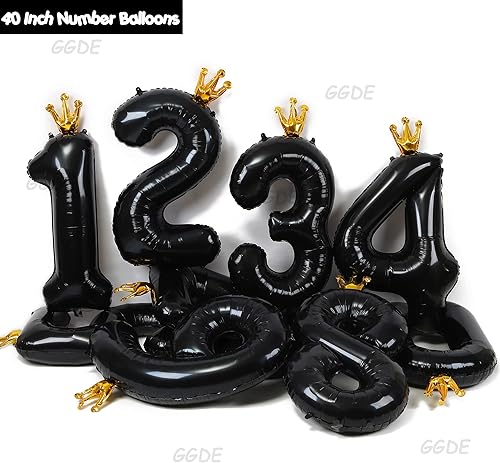 Miniatura 4 de Globos negros del número 18 de 40 pulgadas, globos de Mylar con el número 18, corona de helio, globos con temática negra, graduación, aniversario,