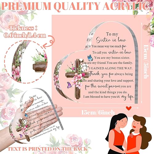 Miniatura 3 de Regalos para hermanas de la hermana, placa de corazón de acrílico, recuerdo inspirador, pisapapeles, regalo lado a lado o Miles Apart Sisters Will