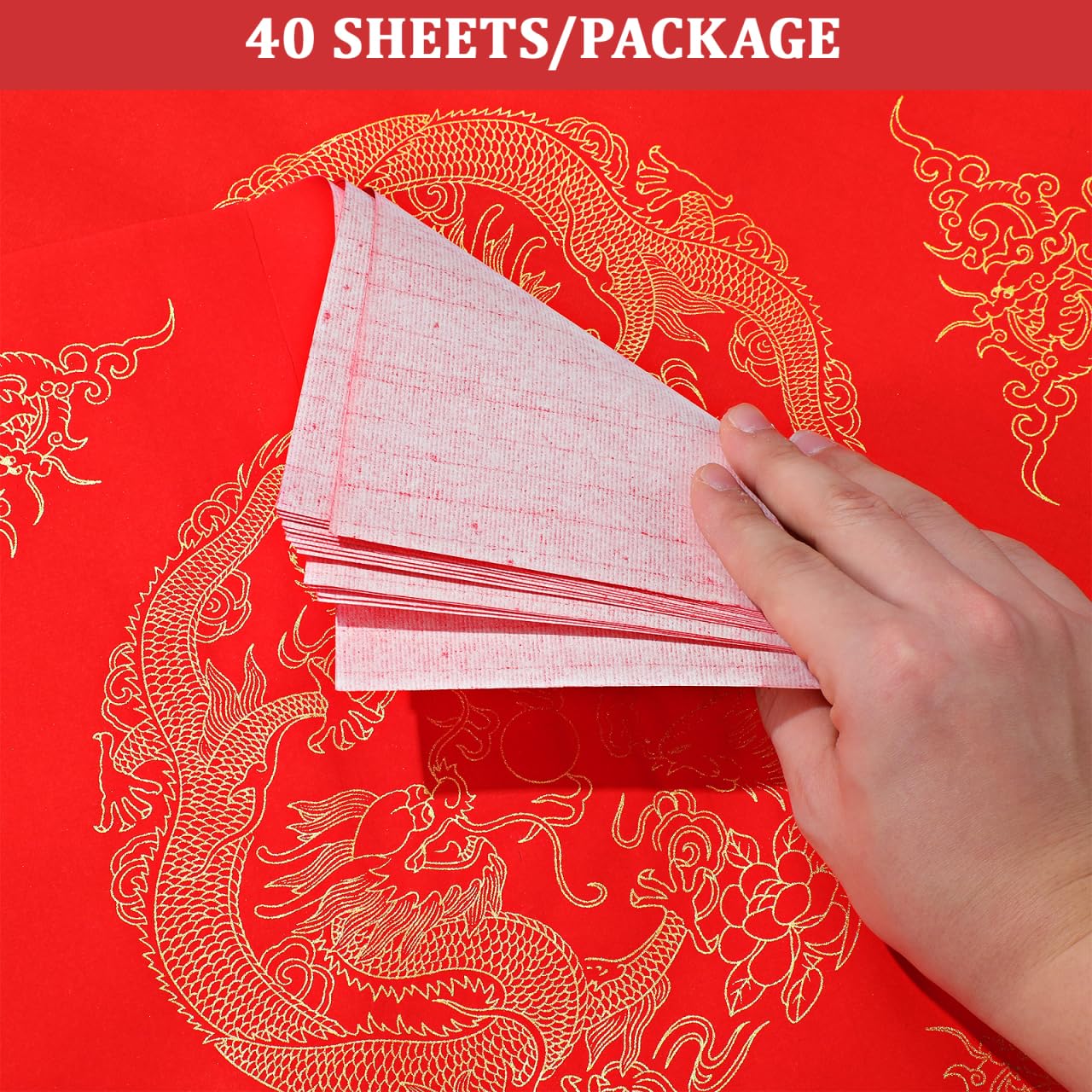 PH PandaHall 2 Rollen Chinesisches Xuan-Papier – Rot, Mit Drachen-Phönix-Motiv, 17 Cm Breit, 70 M Gesamtlänge – Für Kalligraphie & Frühlingsfest-Dekos