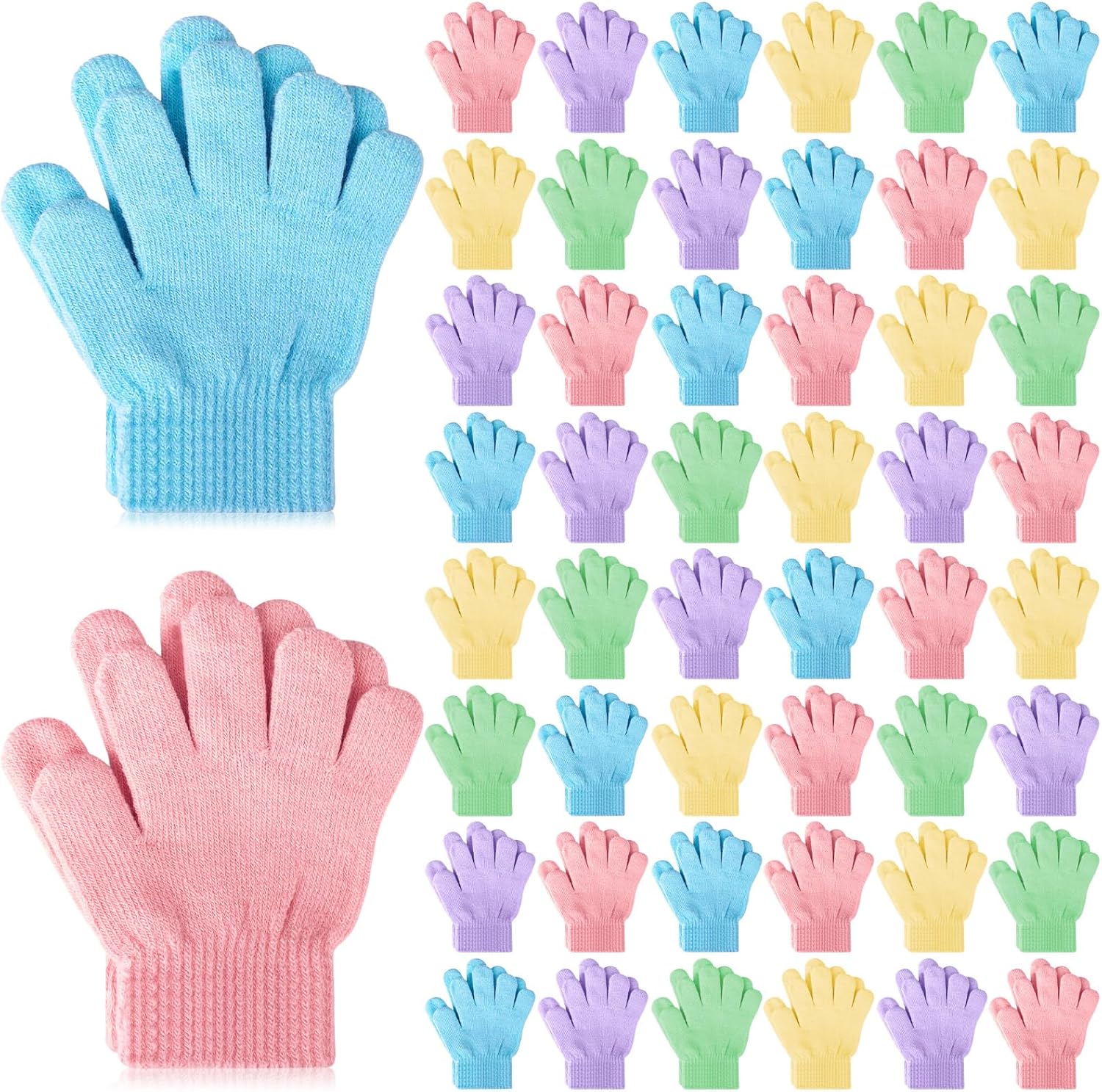 Handepo 50 Pairs Kids Winter Gloves Bulk Stretchy Full Finger Knitted Gloves Winter Warm for Boys Girls