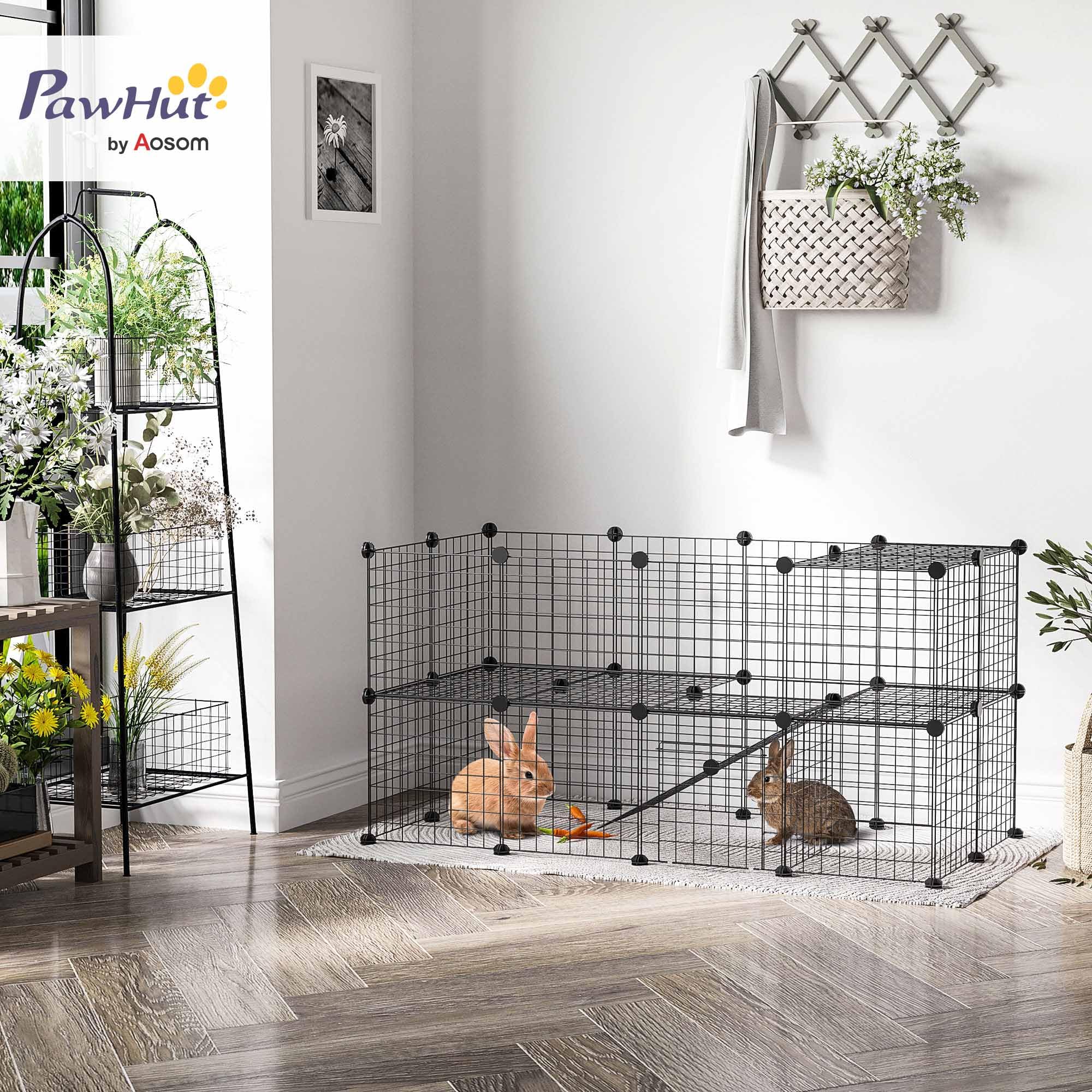 PawHut Recinto in Metallo per Piccoli Animali Domestici con 36 Pannelli di Metallo da Montare Secondo Forma e Configurazione che Preferisci e con Porta