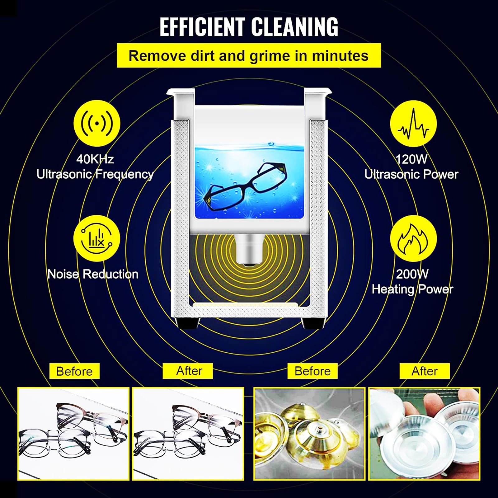 Limpiador Ultrasónico de 6.5L, Máquina de Limpieza Digital de Acero Inoxidable con Calefacción de 150W, con Calentador y Temporizador, para Gafas, Anillos, Discos de Vinilo y Piezas Pequeñas