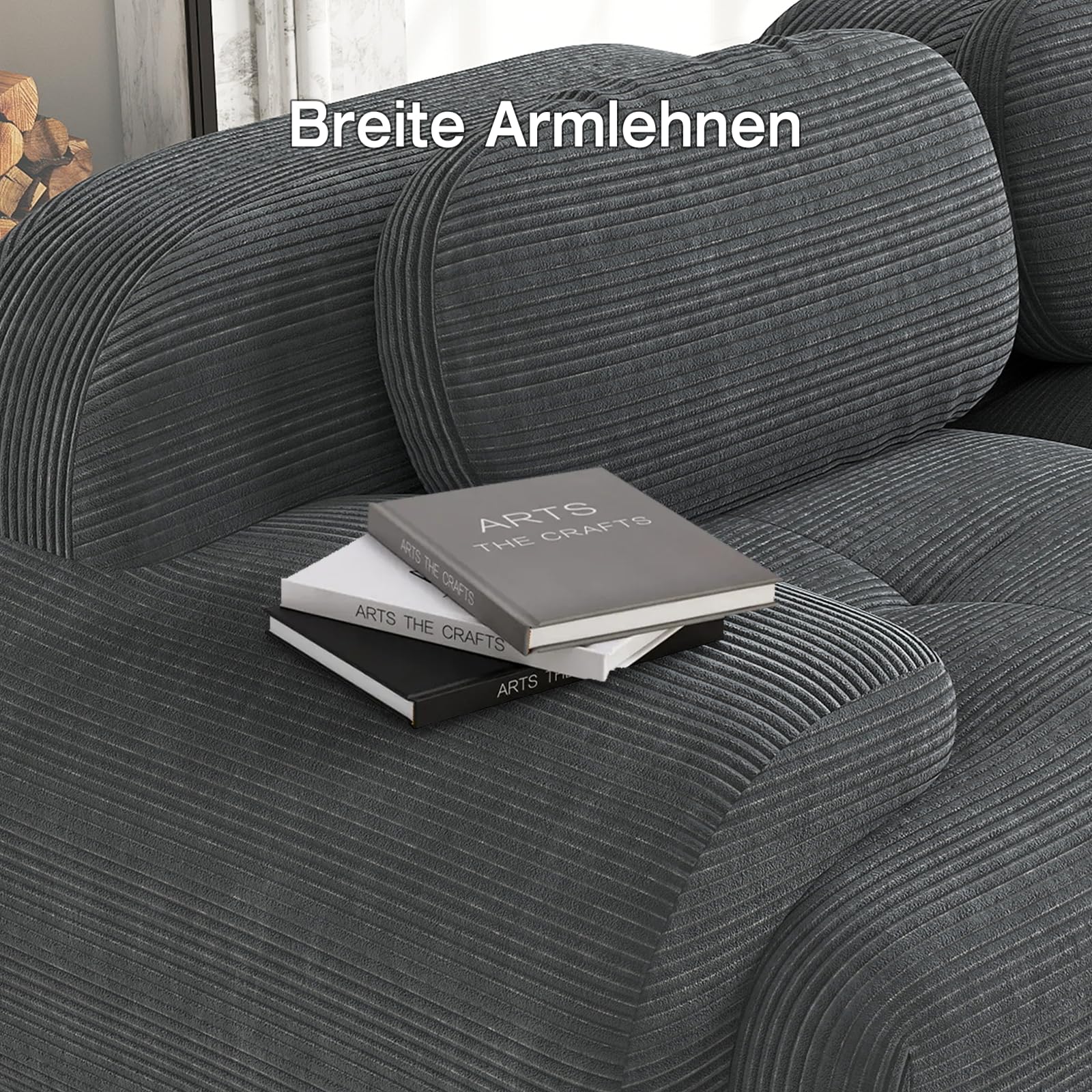 Cloud-Stil modulares Bodensofa, tiefes Sitzsofa 2 Sitzer mit 2 Hockern, Cordstoff, kein Aufbau erforderlich, für Wohnzimmer, Lounge und Schlafzimmer,Grau