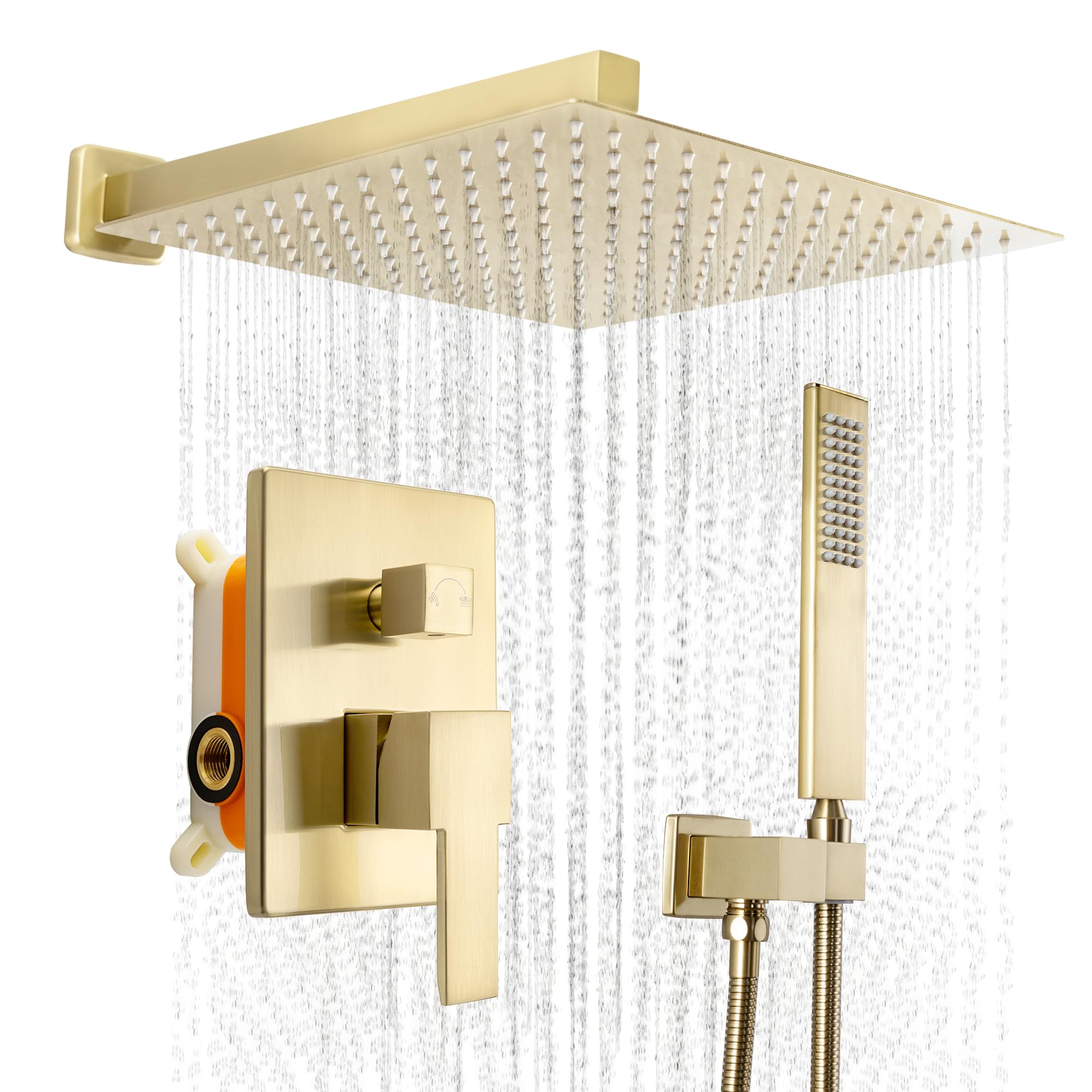 SKOWLL Brushed Gold Rainfall Shower System, 12 Inch Ultra