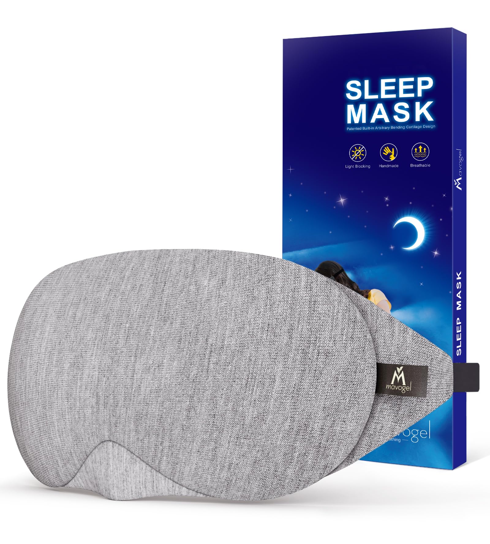 Photo 1 of Mavogel Cotton Sleep Eye Mask - Updated Design Light Blocking with Adjustable Nose Bridge, Soft and Comfortable Night Eye Mask for Men Women, Eye Blinder for Shift Work, Includes Travel Pouch, Grey