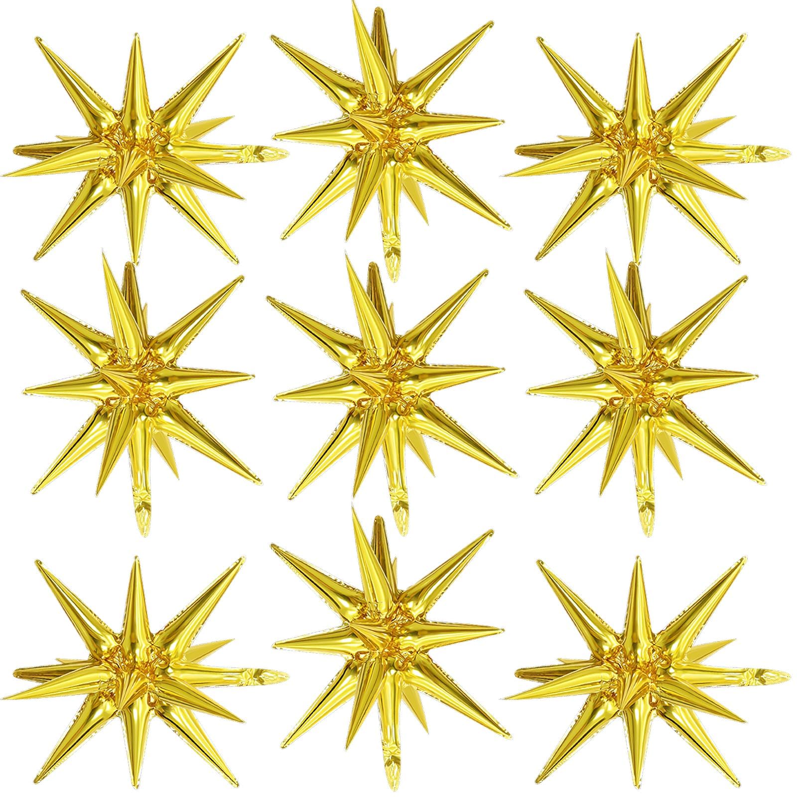 Gold Star Balloons,9Pcs 22Inch Gold Explosion Spike Cone Helium Polyester Film Star Foil Balloons for Birthday Anniversary Baby Shower Wedding New